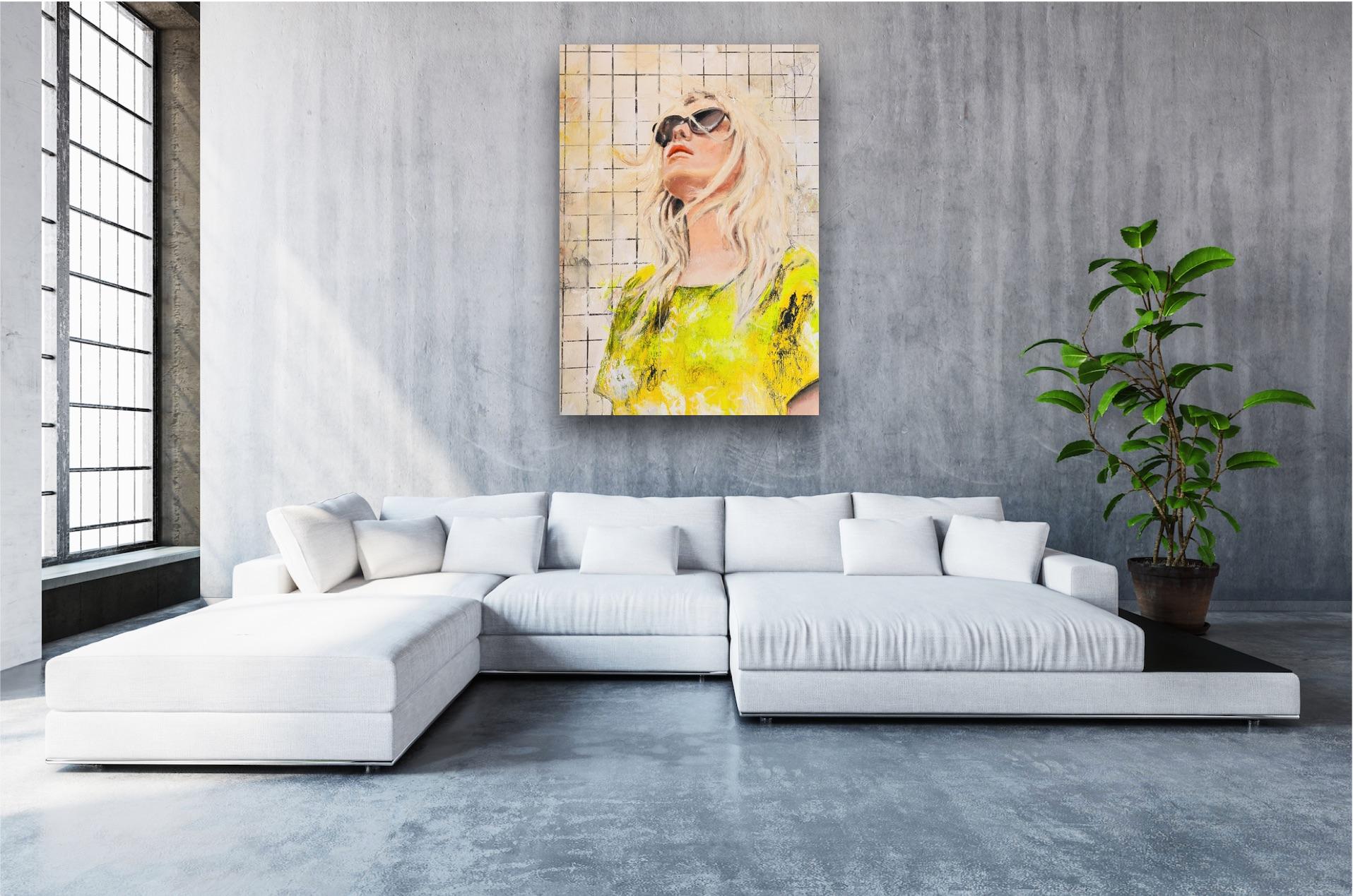 OT - Portrait, Woman, Summer, Fashion, 21stC, yellow, Contemporary Art, modern - Painting by Astrid Stöfhas