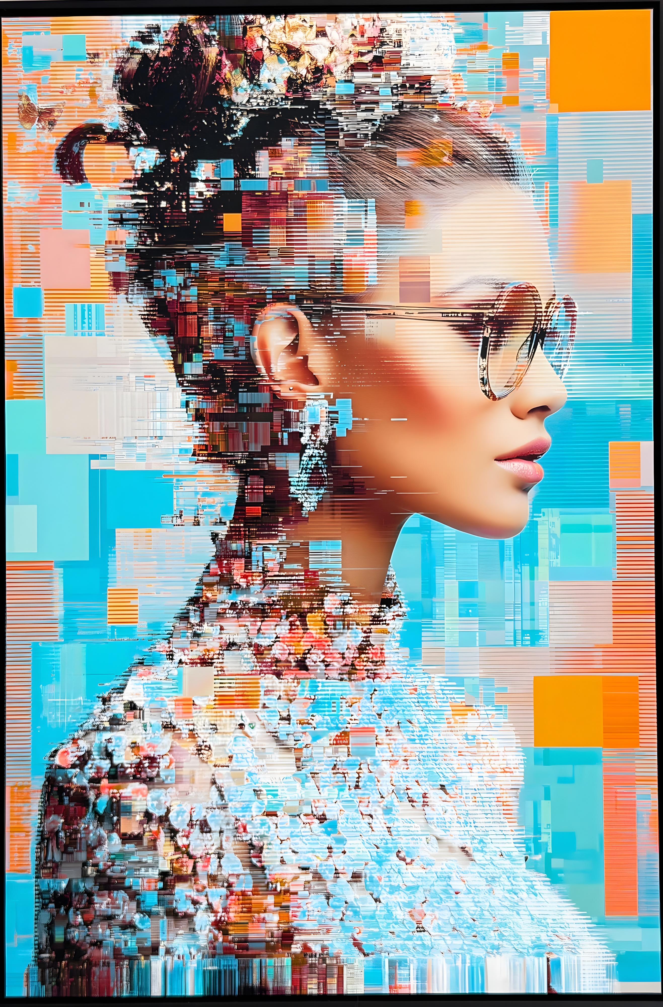 Astrid Thieme Figurative Print - Surface & Soul No. 2: Colorful Figurative Digital Art, 92.5x62.7 cm