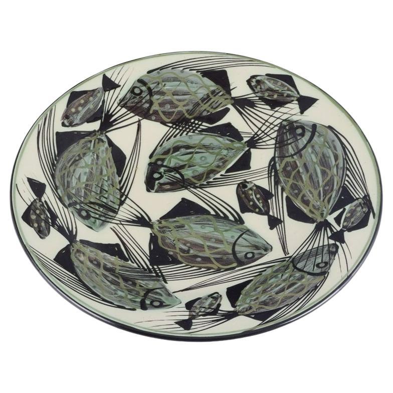 Astrid Tjalk for Kähler. Large ceramic dish with a motif of fish. en vente