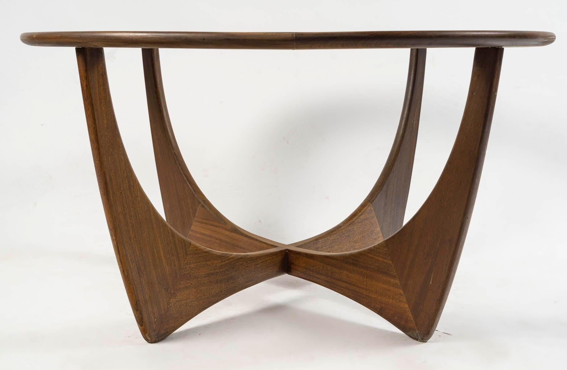 Mid-Century Modern Astro Coffee Table, 1960, Wood and Glass Top. For Sale