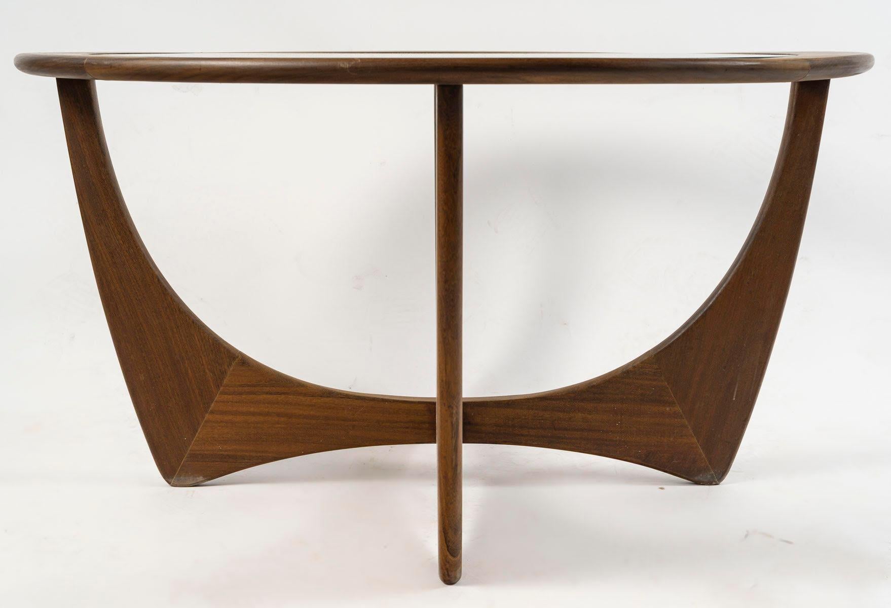 French Astro Coffee Table, 1960, Wood and Glass Top. For Sale