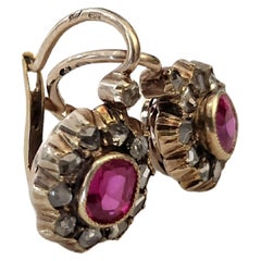 Pendientes Antiguos de Oro Rubí Austrohúngaro