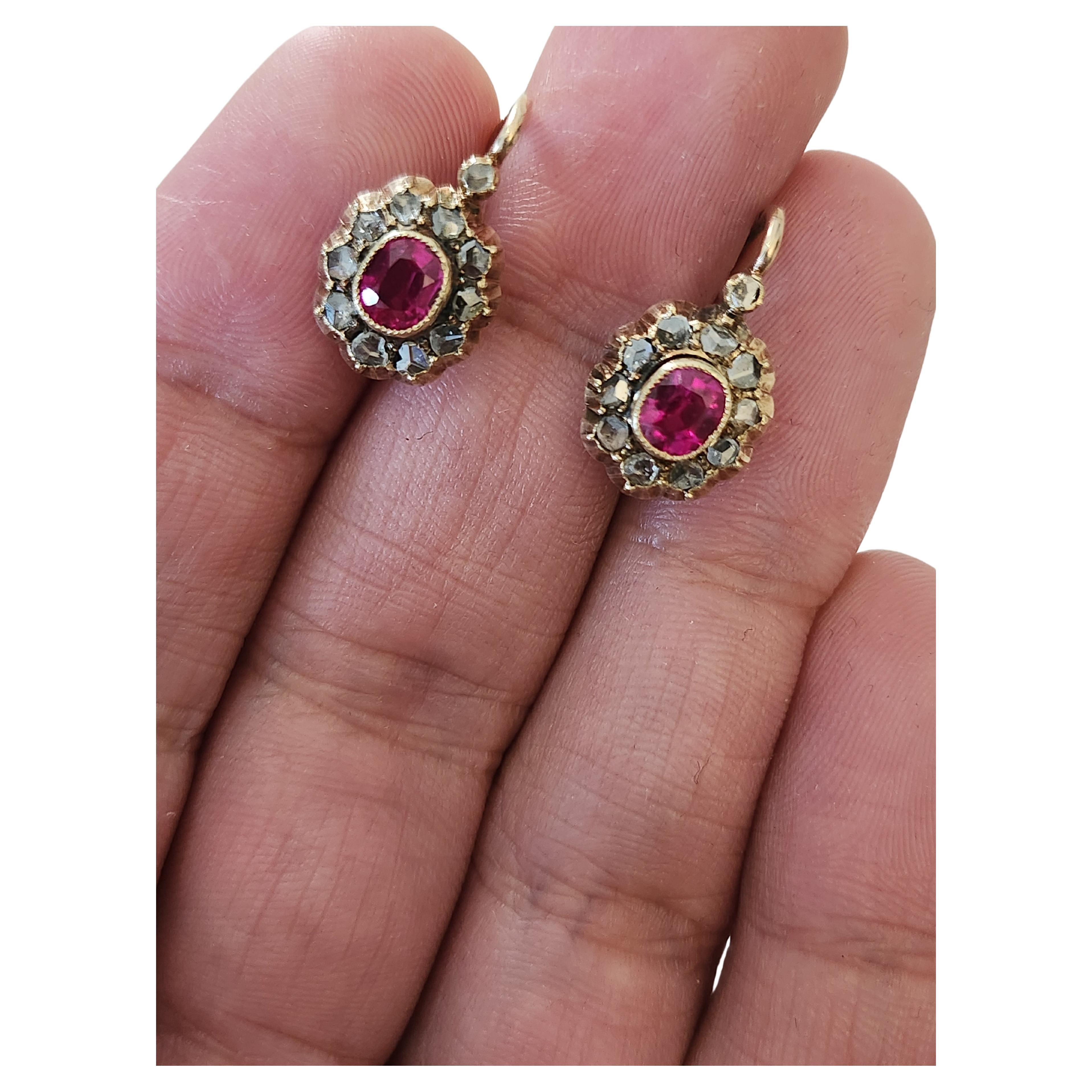 Antique Austro-Hungarian Ruby Gold Earrings In Good Condition For Sale In Cairo, EG