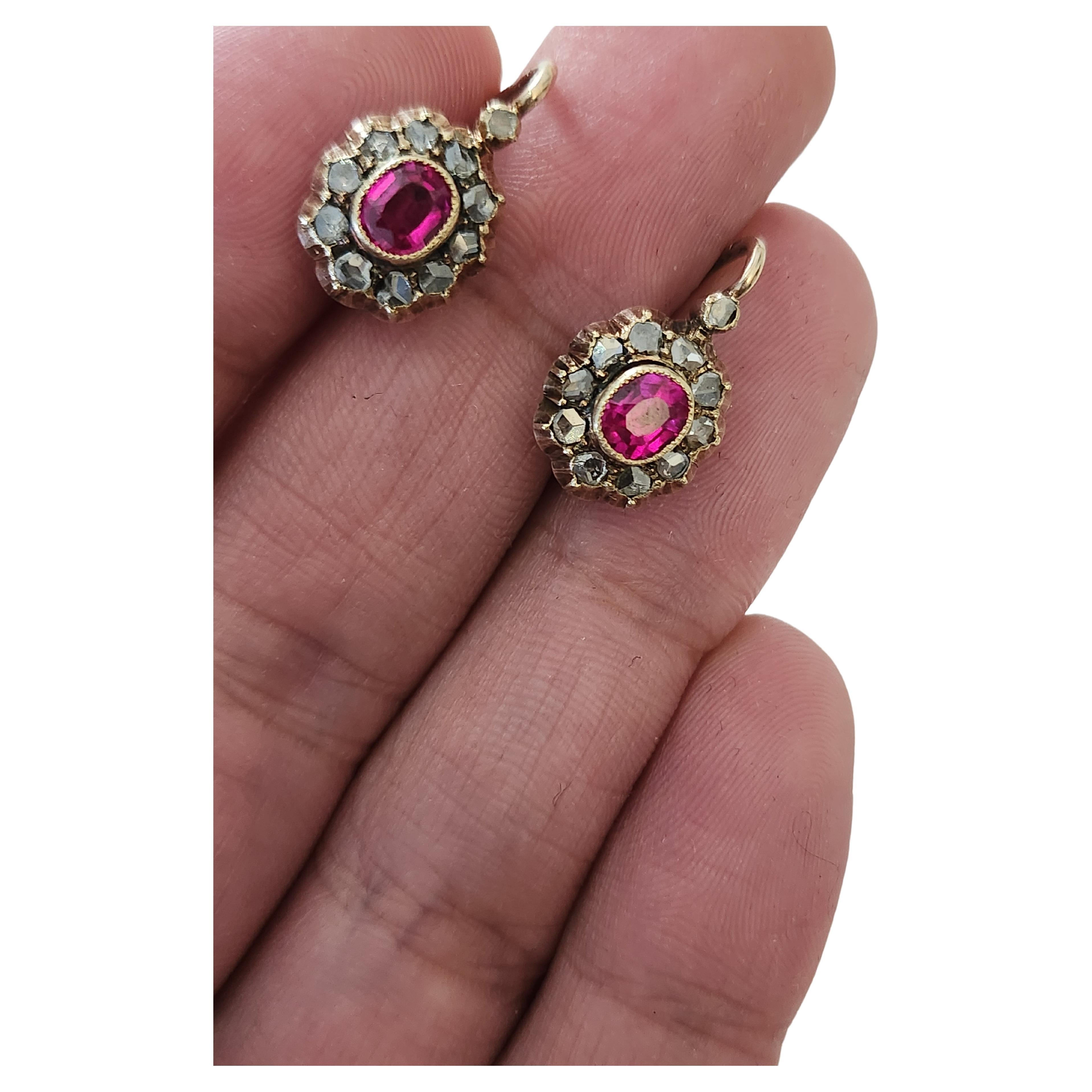Women's Antique Austro-Hungarian Ruby Gold Earrings For Sale