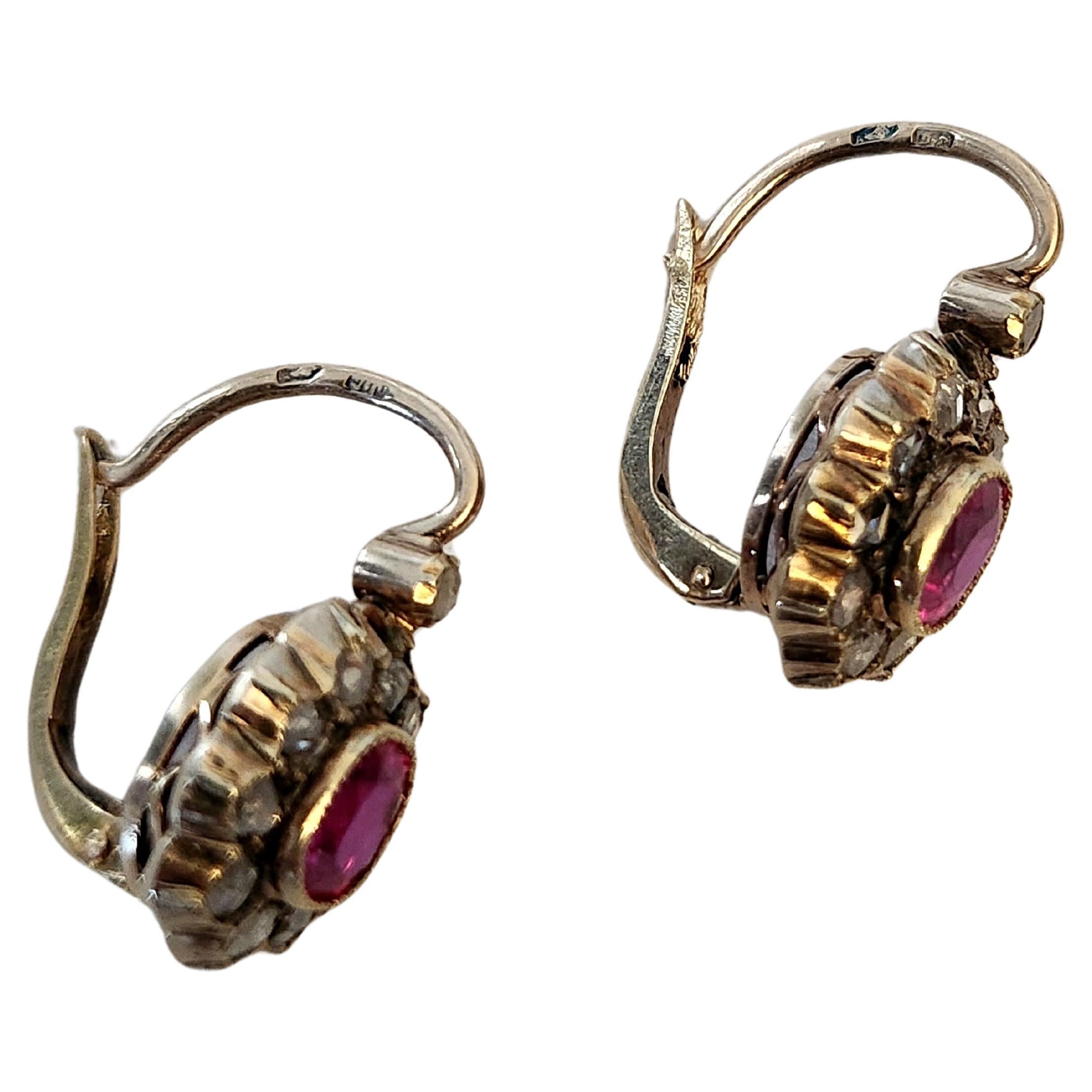 Antique Austro-Hungarian Ruby Gold Earrings For Sale 1