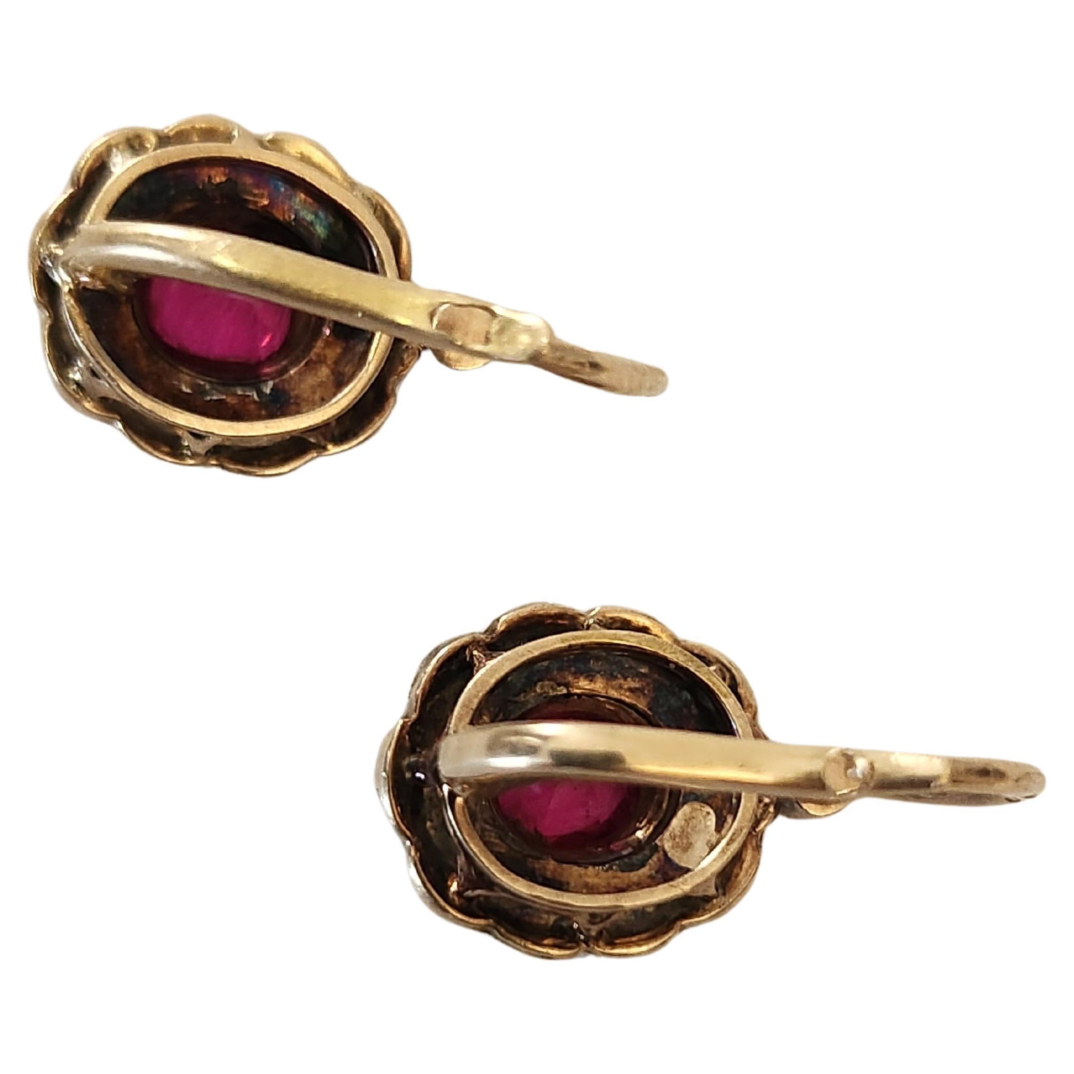 Antique Austro-Hungarian Ruby Gold Earrings For Sale 2