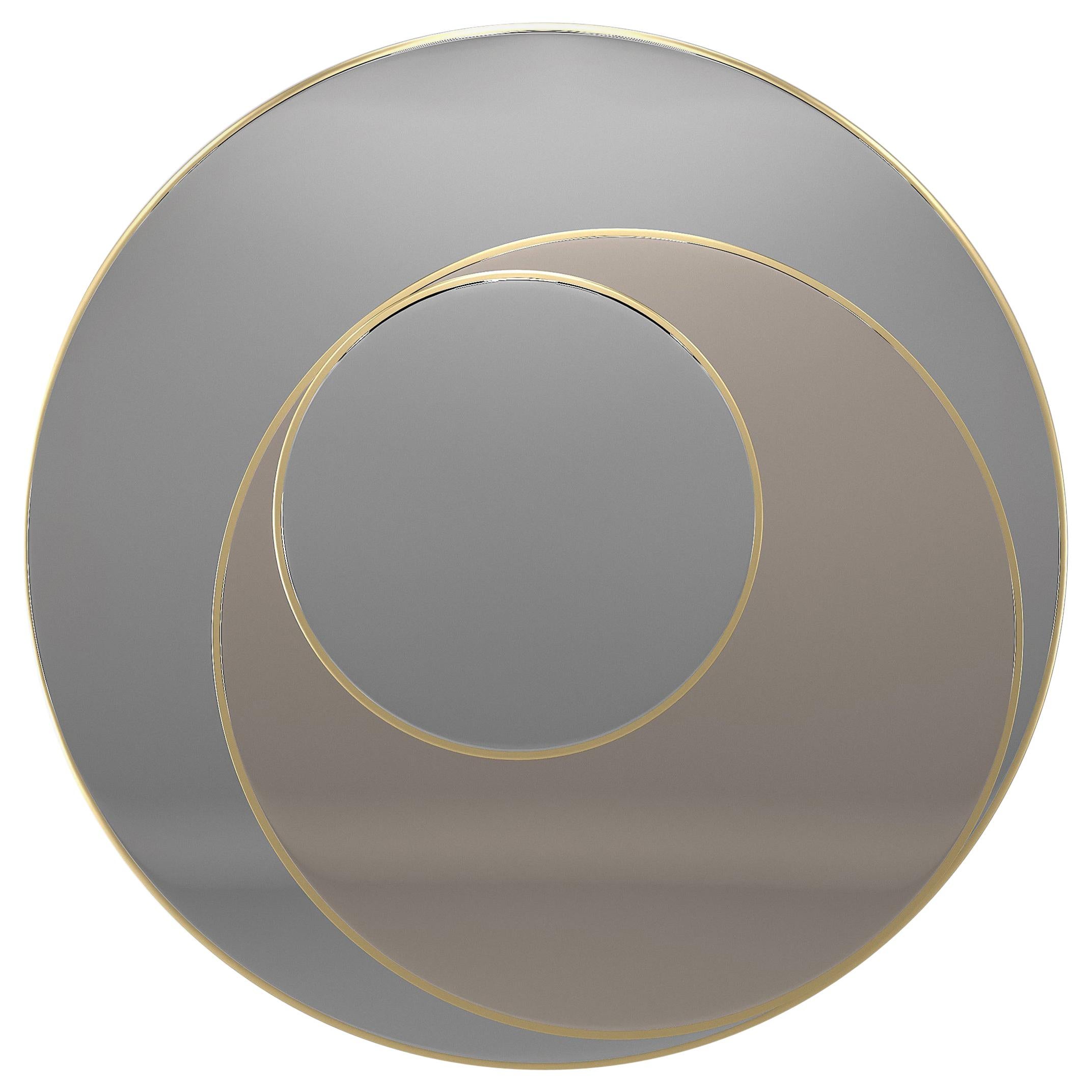 Astro Mirror with Frame in Brushed Brass Color with Bronze and Natural Mirrors