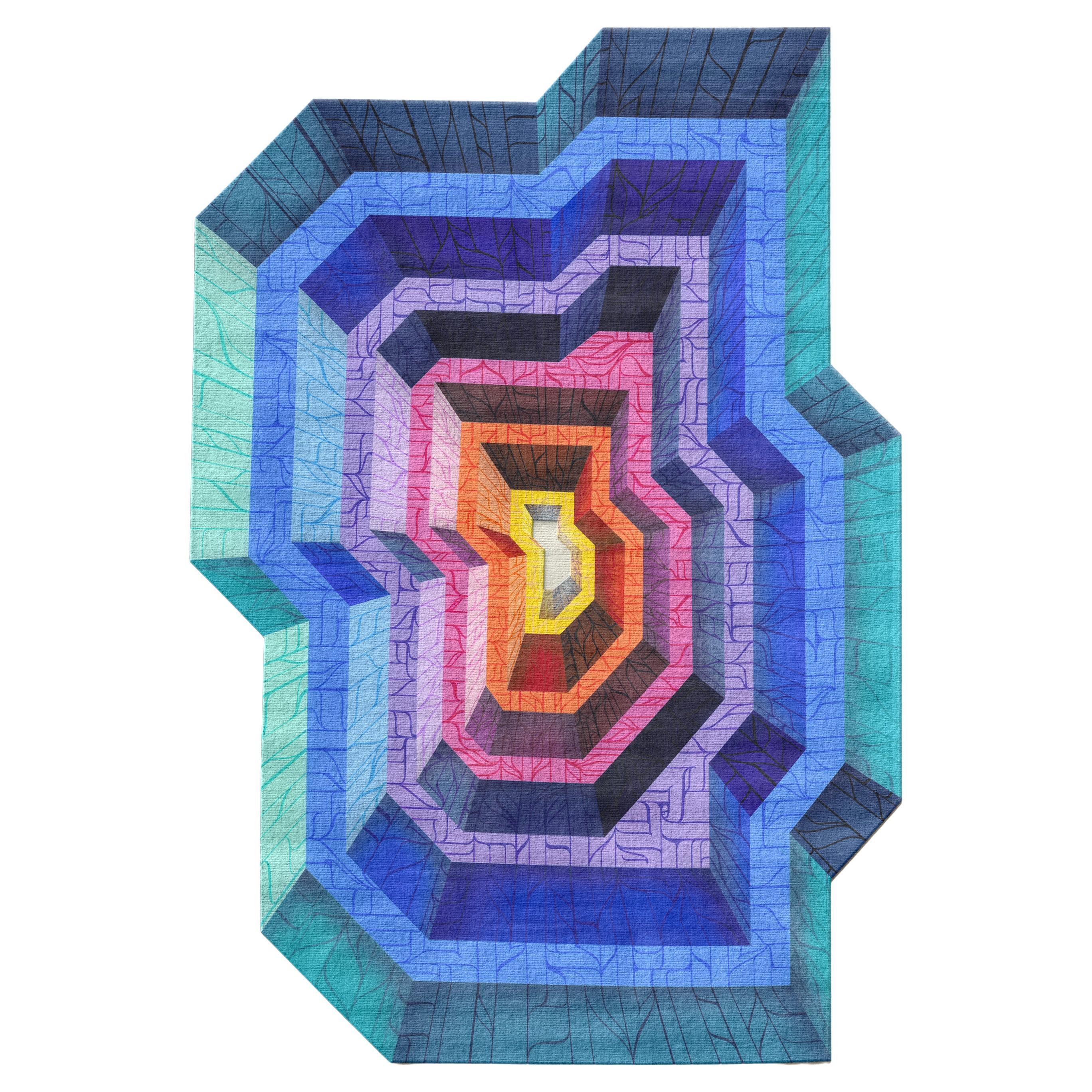 Astro Rug 01, Limited Edition of 11 / Heirloom Hand Knotted Wool & Silk Yarn For Sale