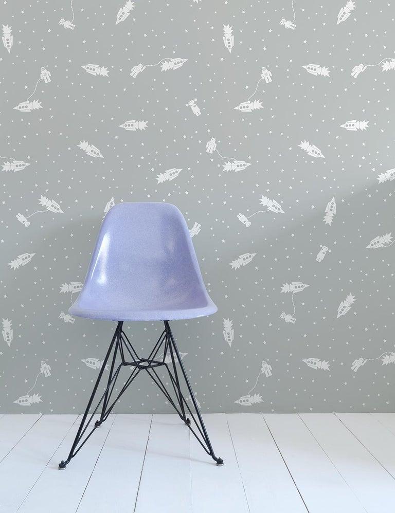 American Astrobots Designer Wallpaper in Heather 'White and Grey' For Sale