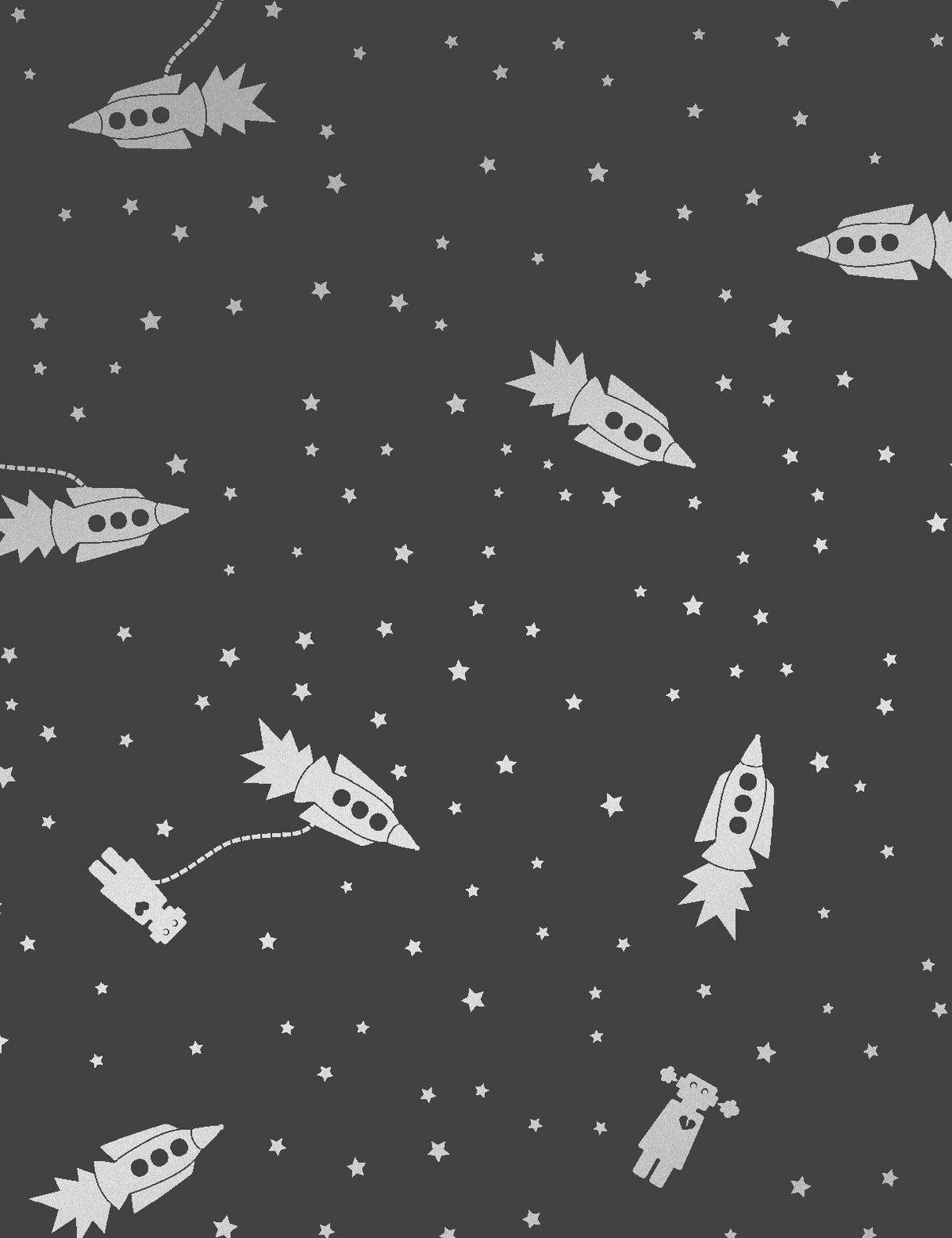 American Astrobots Designer Wallpaper in Thunder 'Silver on Charcoal' For Sale