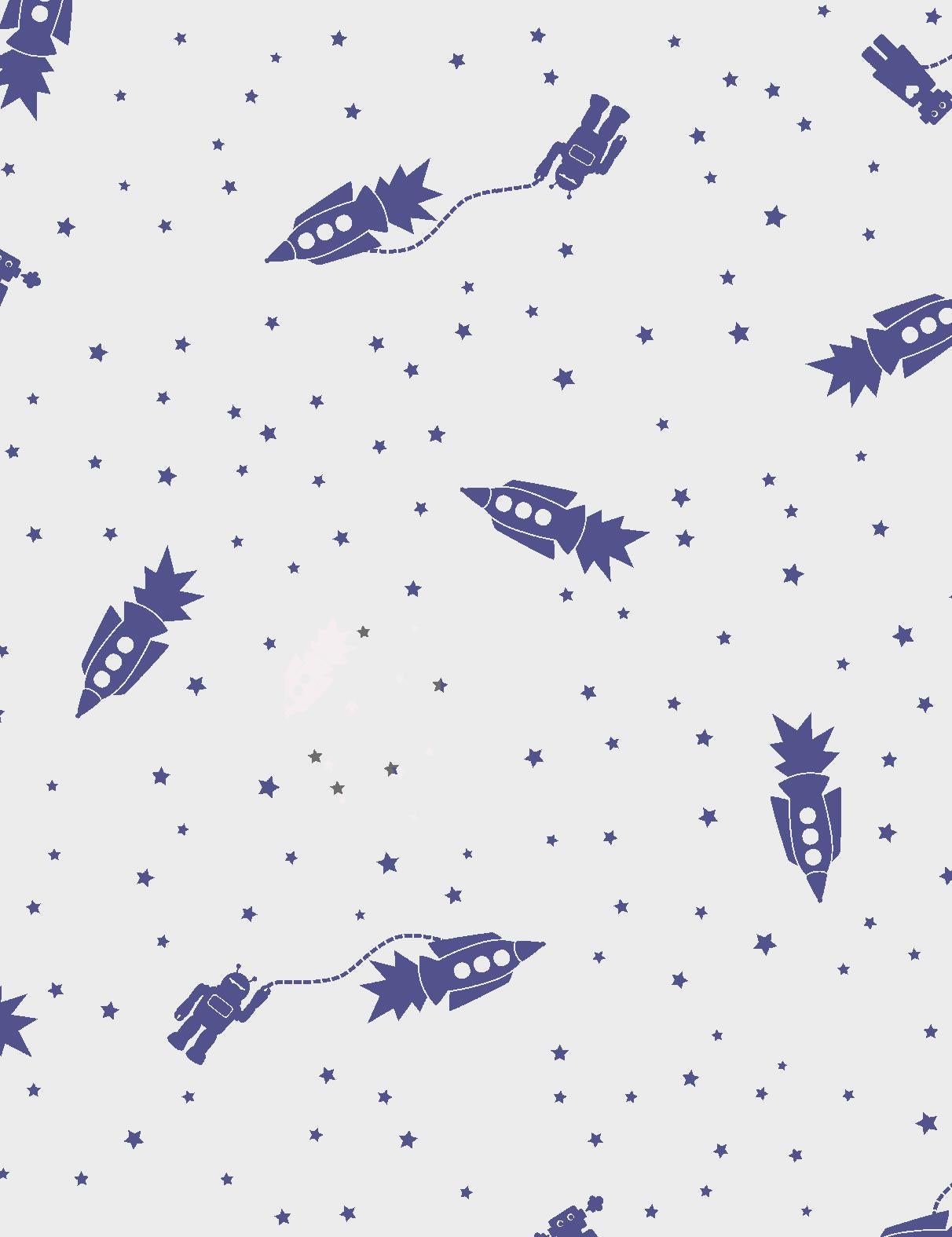 Modern Astrobots Screen Printed Wallpaper in Color Grape 'Violet Purple on Pale Gray' For Sale