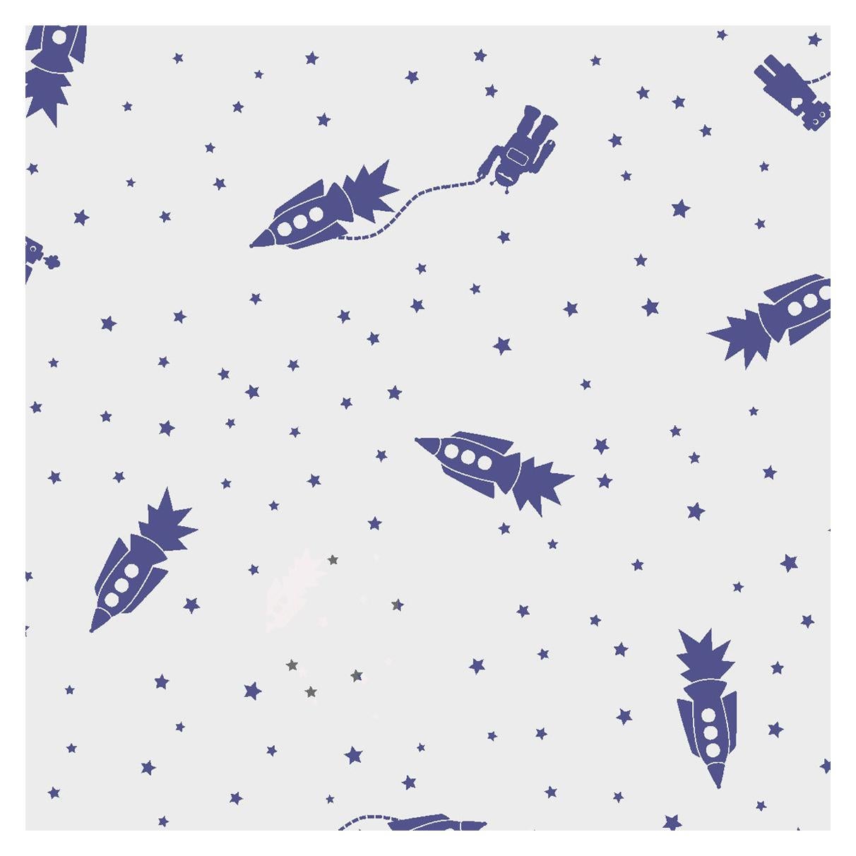 Astrobots Screen Printed Wallpaper in Color Grape 'Violet Purple on Pale Gray' For Sale