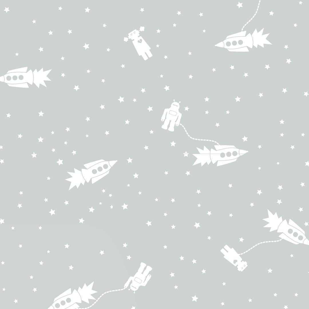 Astrobots Designer Wallpaper in Heather 'White and Grey' For Sale