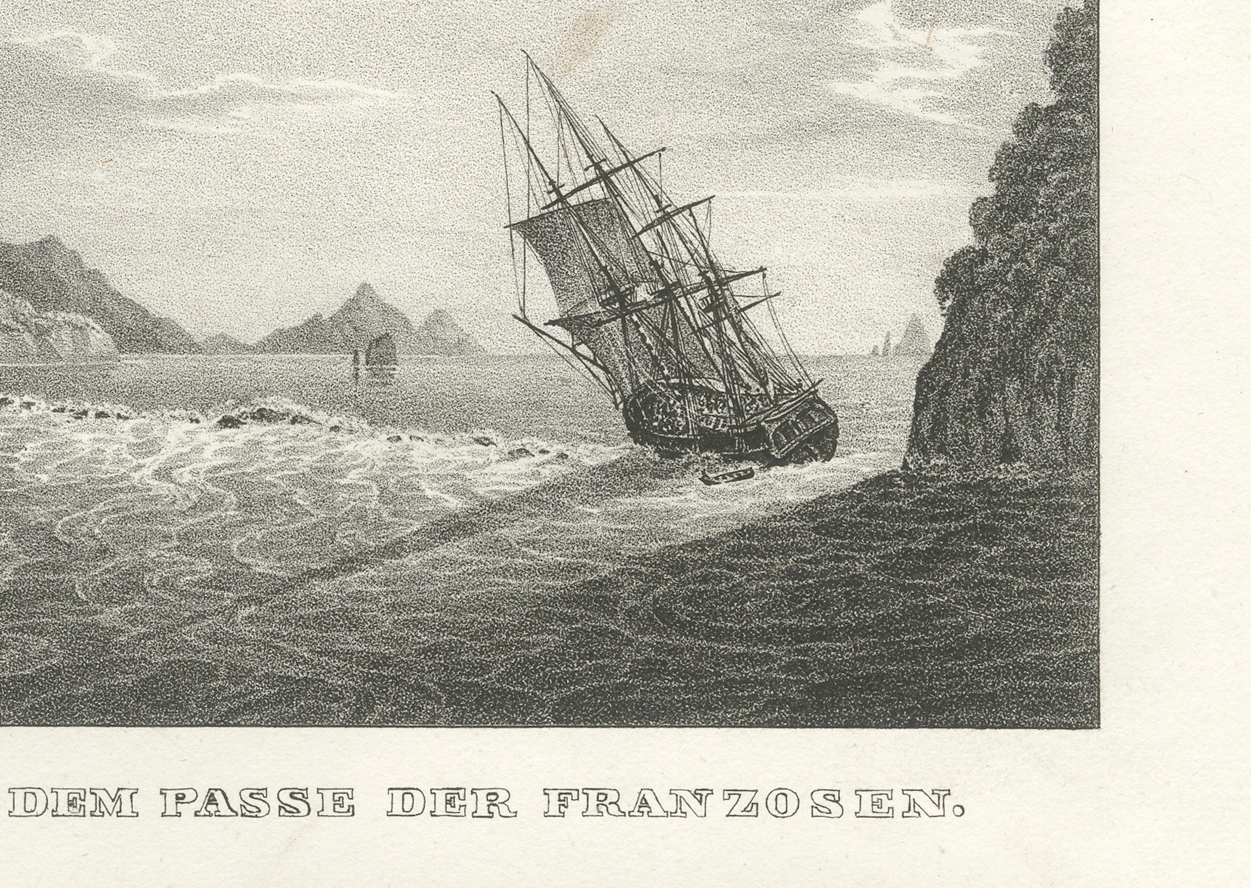 Astrolabium navigiert durch den französischen Pass und die Bucht in Neuseeland - Lithographie ca.1836 (Mittleres 19. Jahrhundert) im Angebot