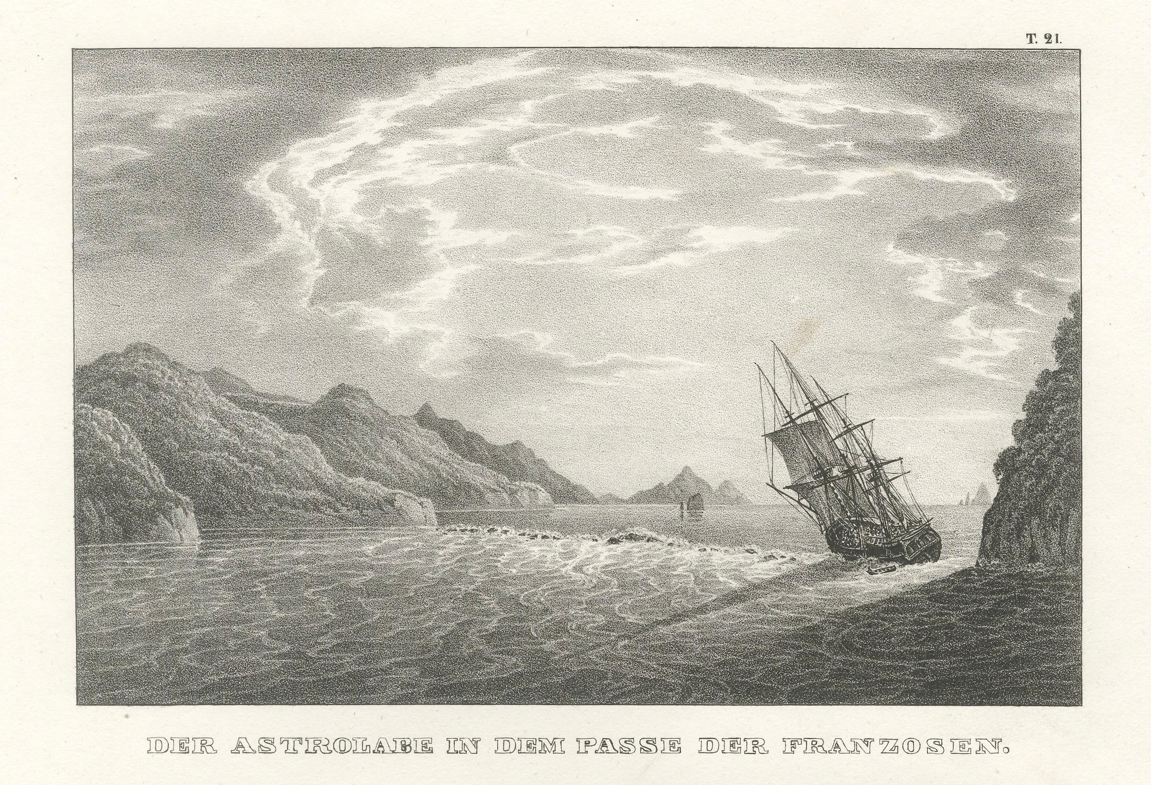 Astrolabium navigiert durch den französischen Pass und die Bucht in Neuseeland - Lithographie ca.1836 im Angebot 1