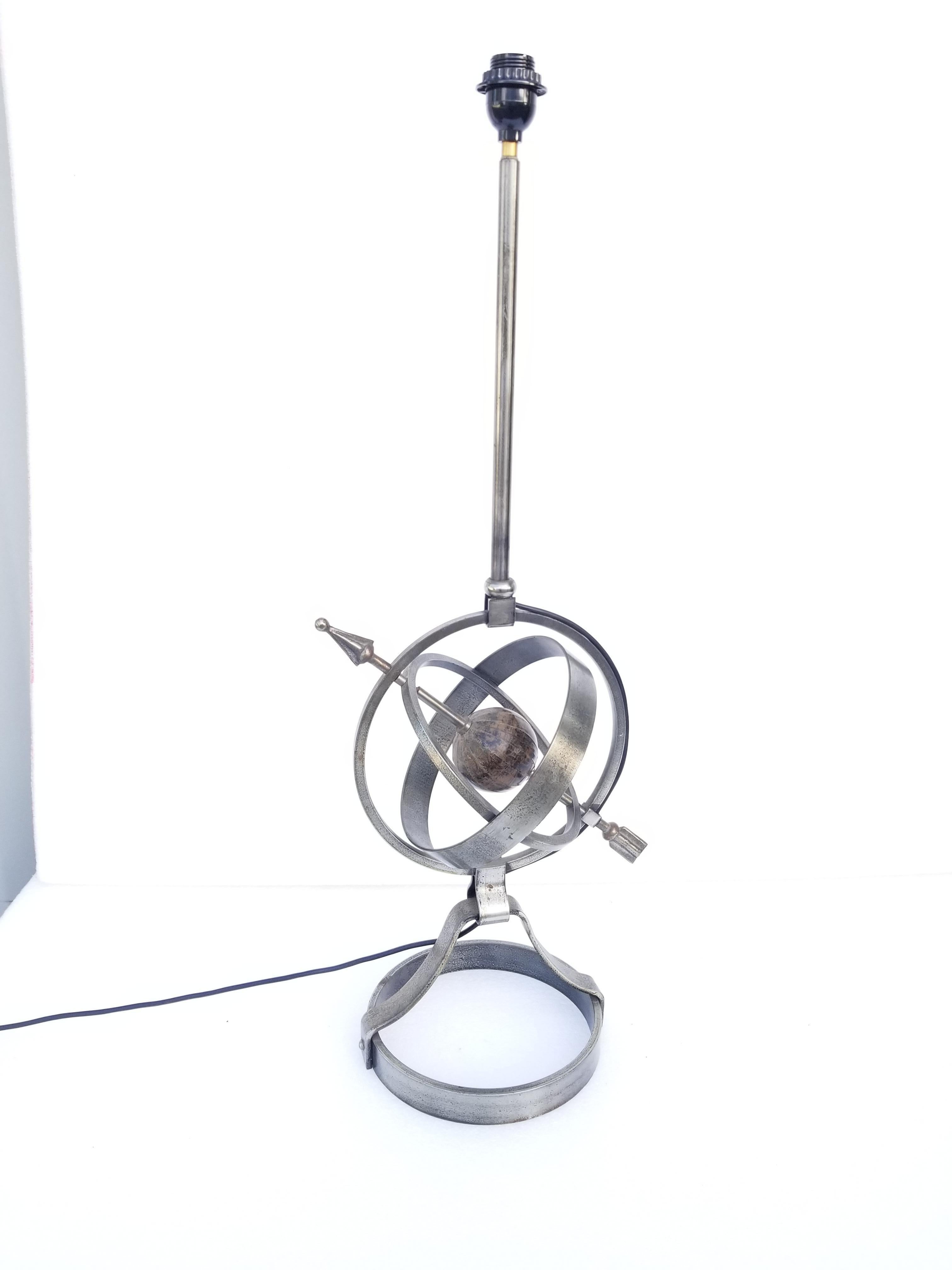 French Astrolabe Table Lamp in the Style of Jacques Adnet For Sale