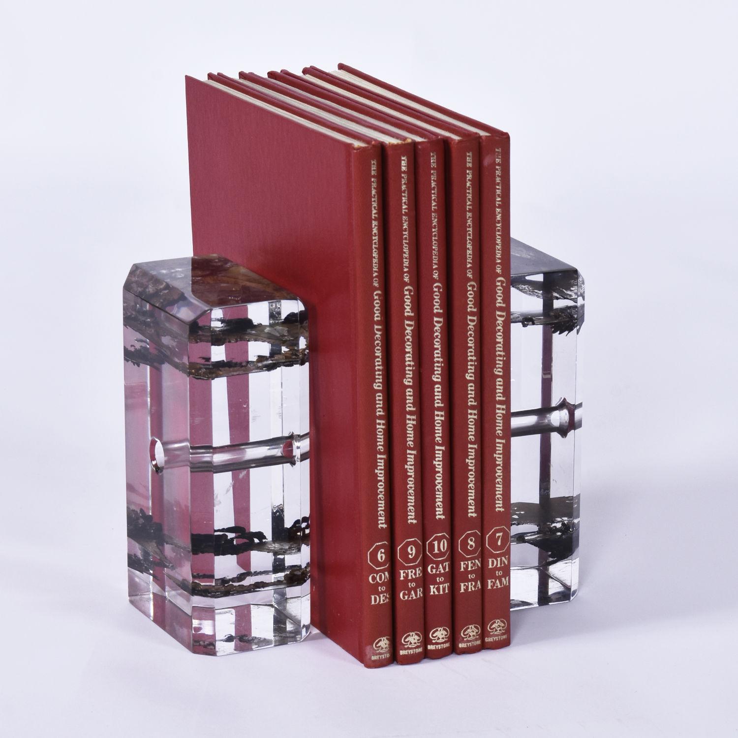 Terminales de libro Astrolite de acrílico transparente con inclusiones metálicas de bronce y oro Estadounidense en venta