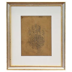 Vintage Astrological Hand-Painted on Parchment Print Depicting a Hand with Calligraphy