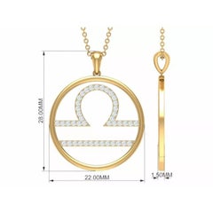 Astrology Libra Zodiac Necklace Open Pendant N98 in 14k Solid Gold