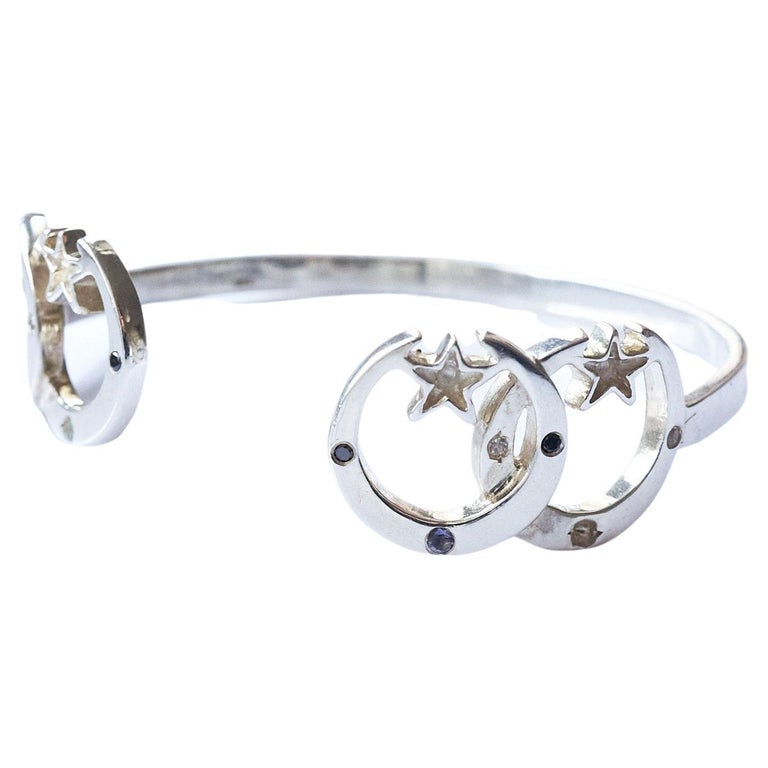 Astrology Moon Star Bangle Bracelet Black Diamond Tourmaline Silver Spiritual For Sale at 1stDibs