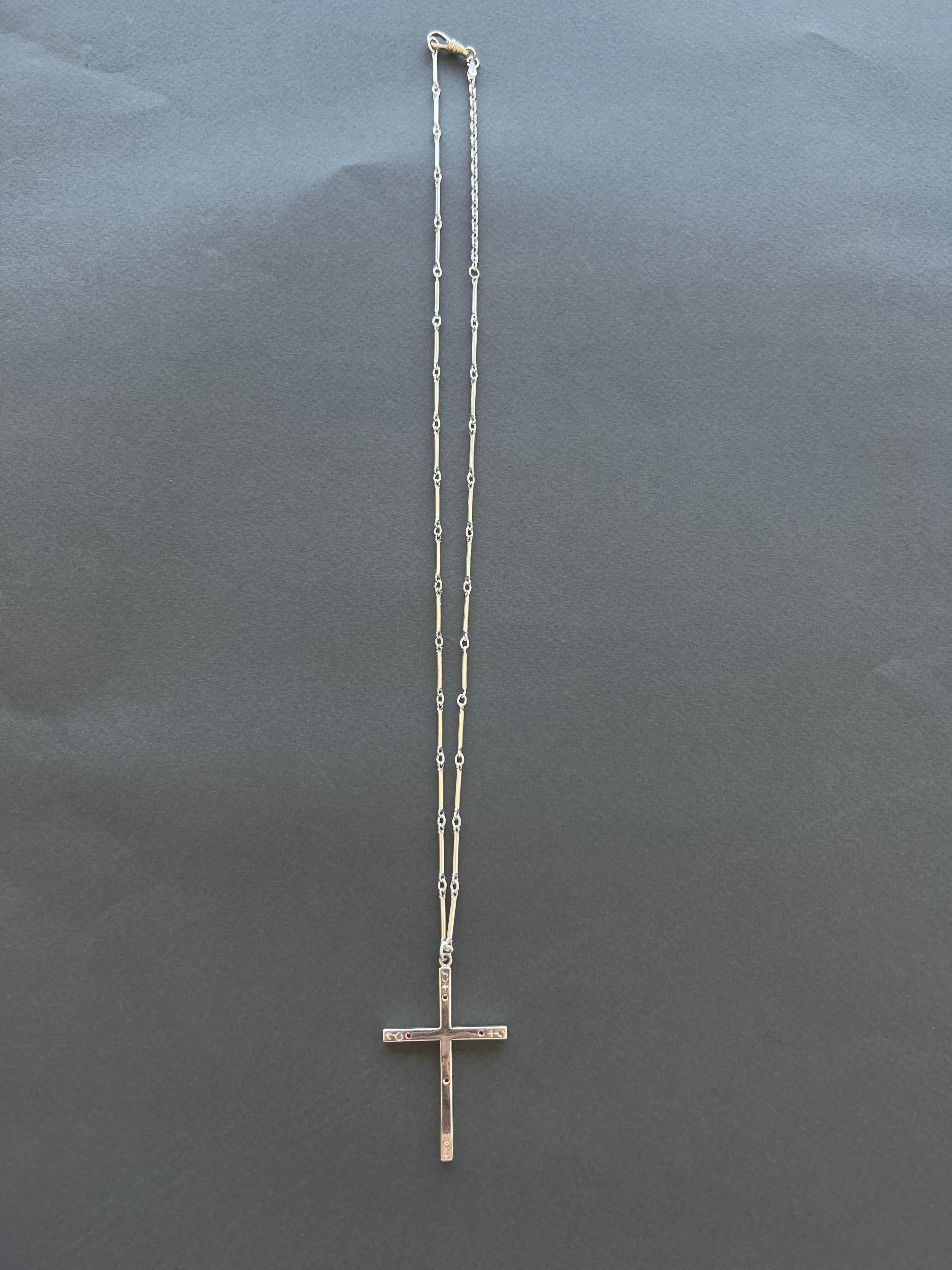 Astrology Ruby Cross Necklace Sterling Silver Pluto Mercury Mars Venus Symbols In New Condition For Sale In Los Angeles, CA