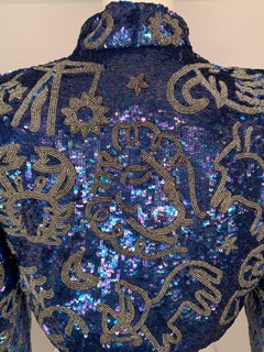 Astrology Themed Blue Sequin and Silver Beaded Bolero Michael Hoban