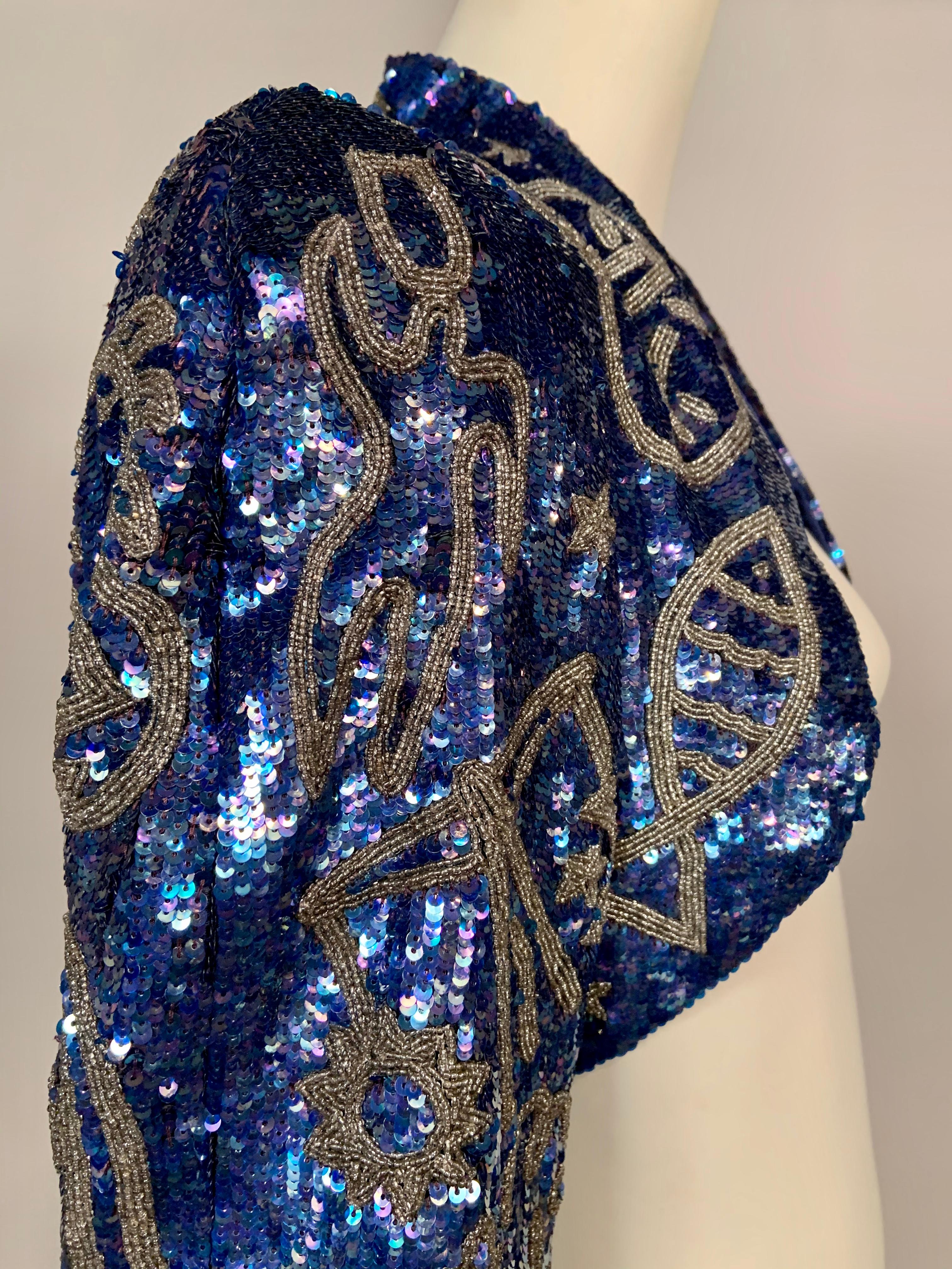 Women's Astrology Themed Blue Sequin and Silver Beaded Bolero Michael Hoban