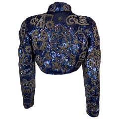 Astrology Themed Blue Sequin and Silver Beaded Bolero Michael Hoban