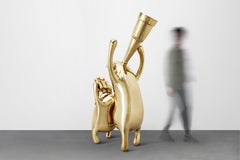 "Astronomers" Figurative Floor Lamp Polished Brass Gold by Zhipeng Tan