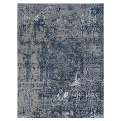 Astros Design Heriz bleu marine en laine et soie noué à la main