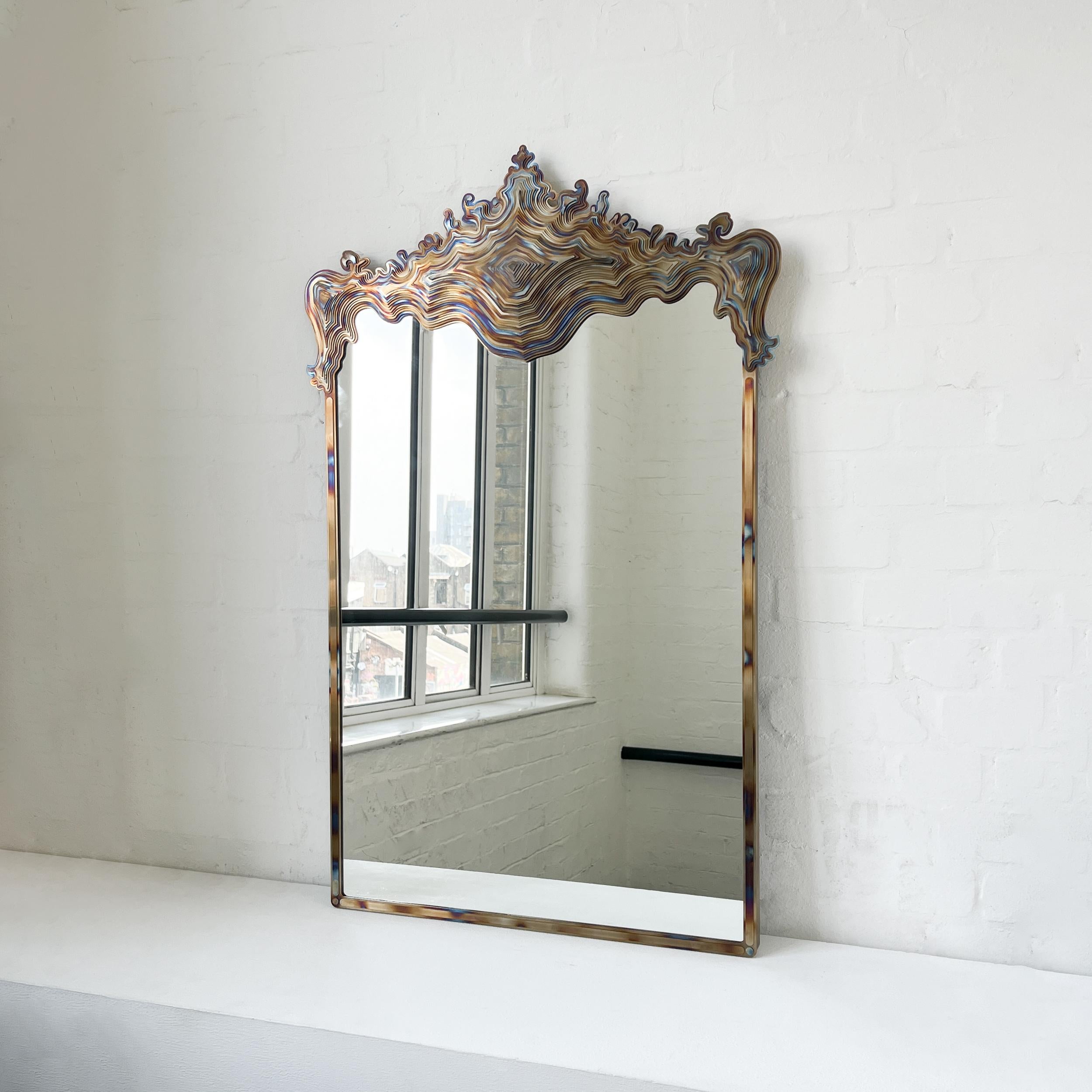 Organic Modern Asturias Special Edition Baroque Mirror with Tempered Stainless Steel Frame For Sale