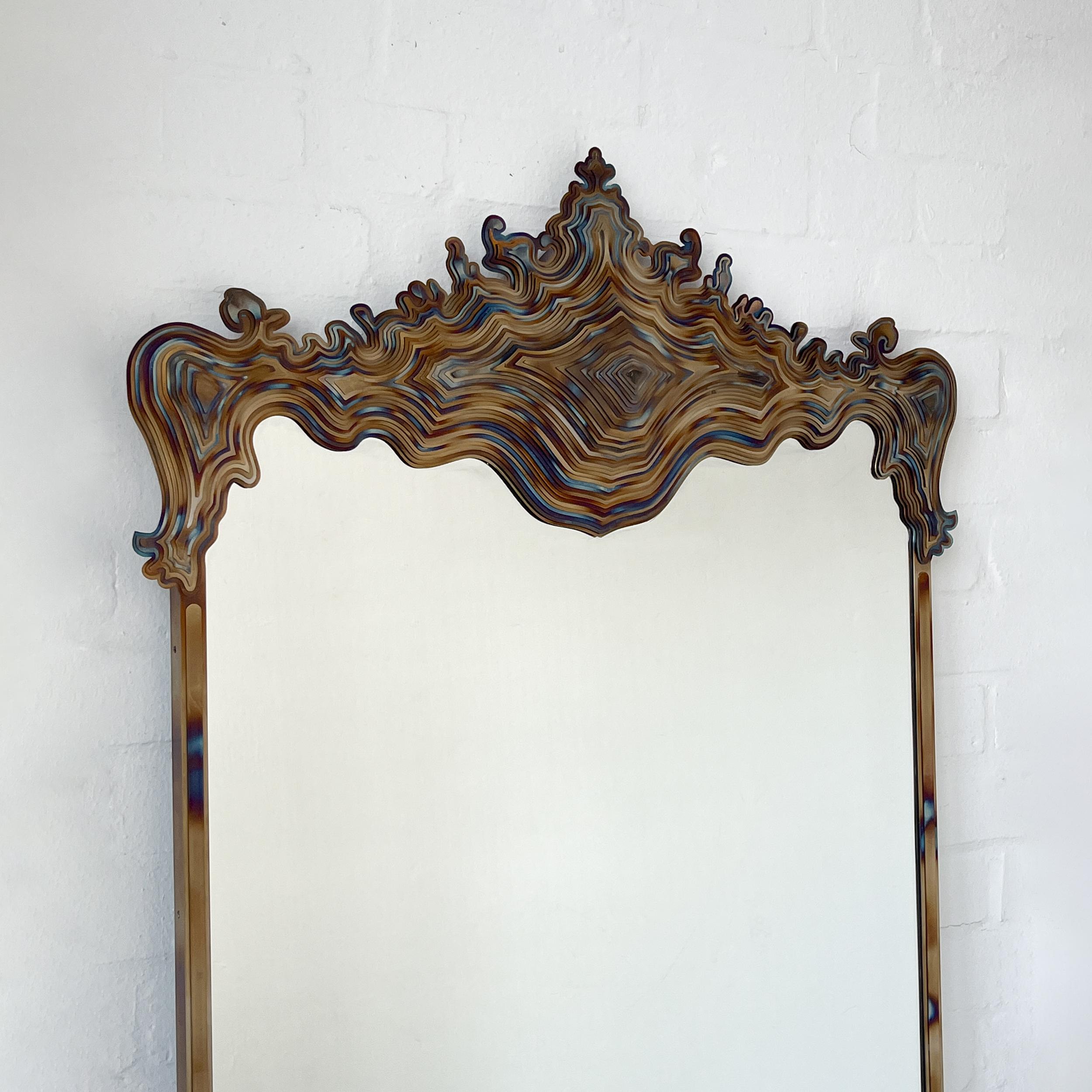 British Asturias Special Edition Baroque Mirror with Tempered Stainless Steel Frame For Sale