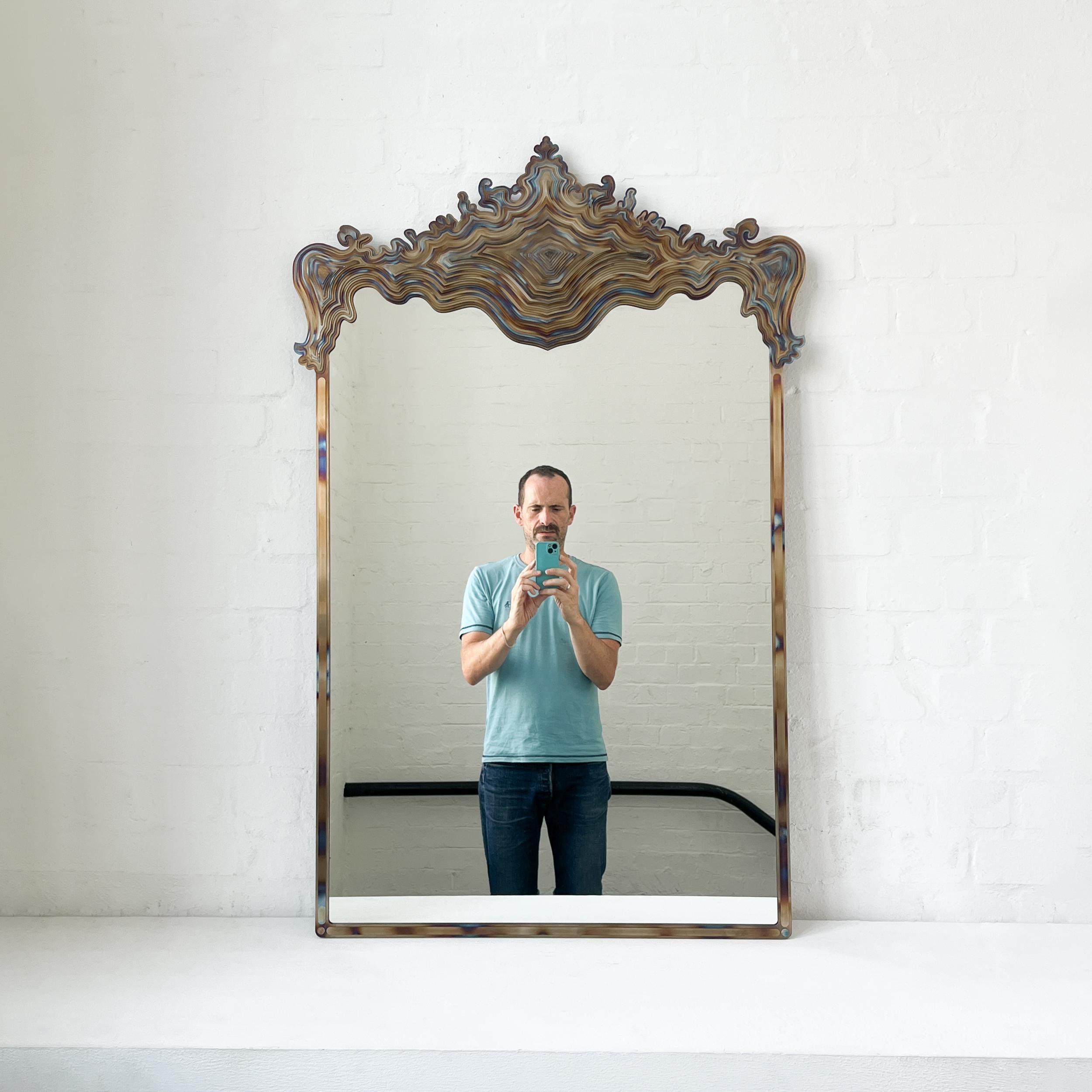 Contemporary Asturias Special Edition Baroque Mirror with Tempered Stainless Steel Frame For Sale