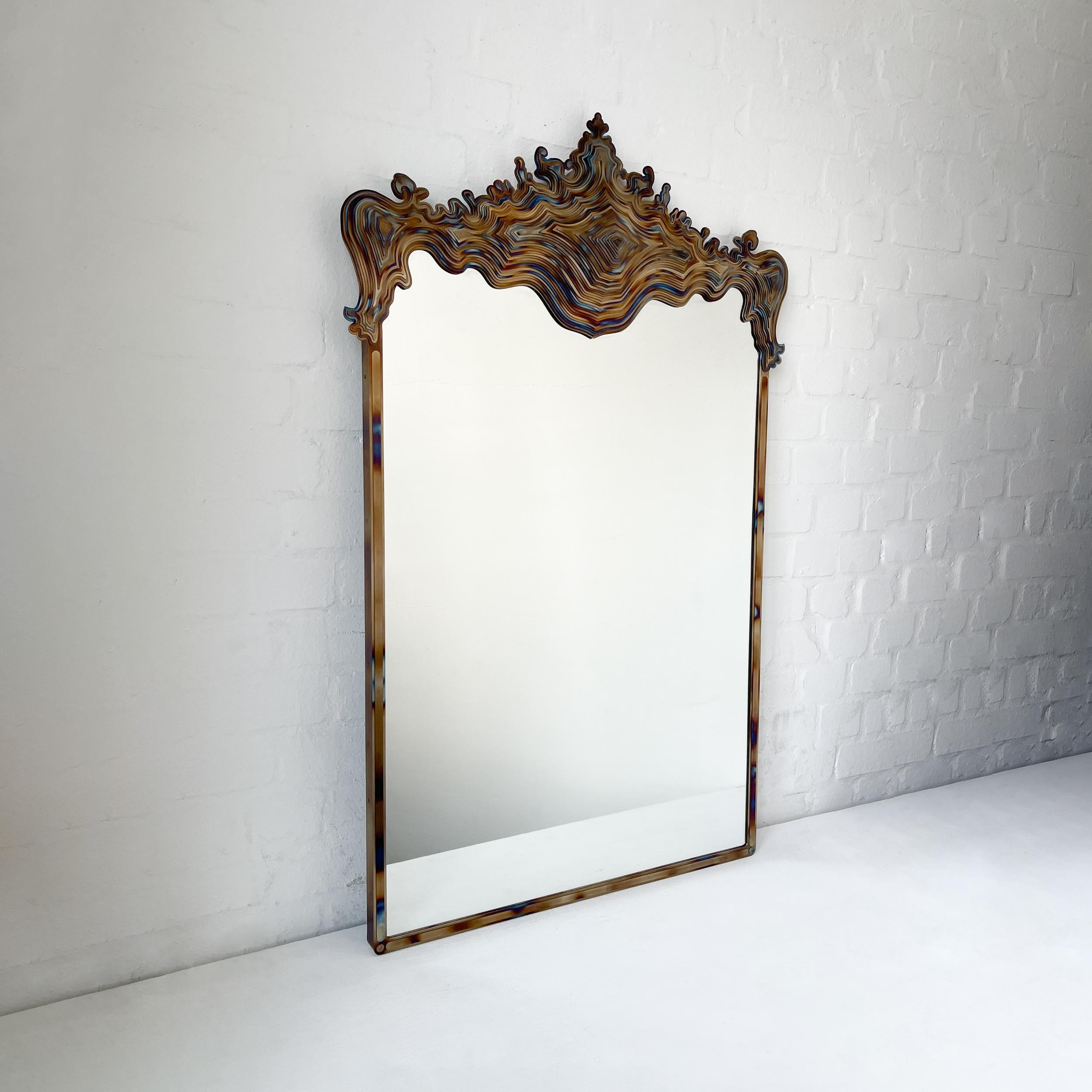 Asturias Special Edition Baroque Mirror with Tempered Stainless Steel Frame For Sale 2