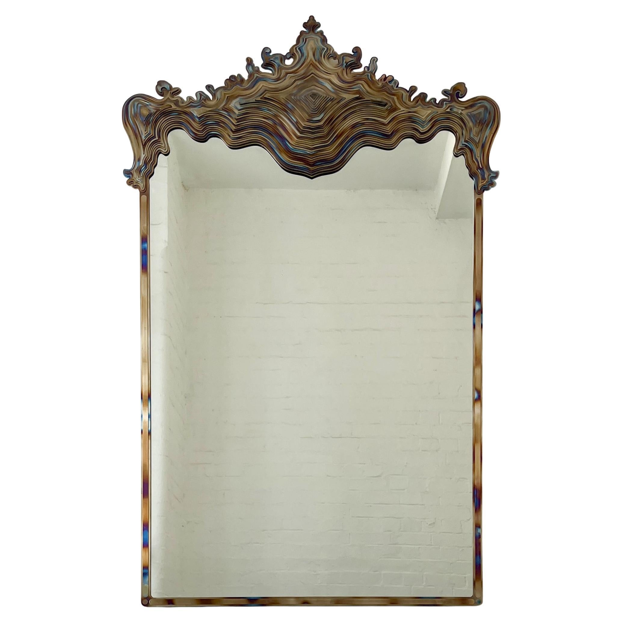 Asturias Special Edition Baroque Mirror with Tempered Stainless Steel Frame For Sale