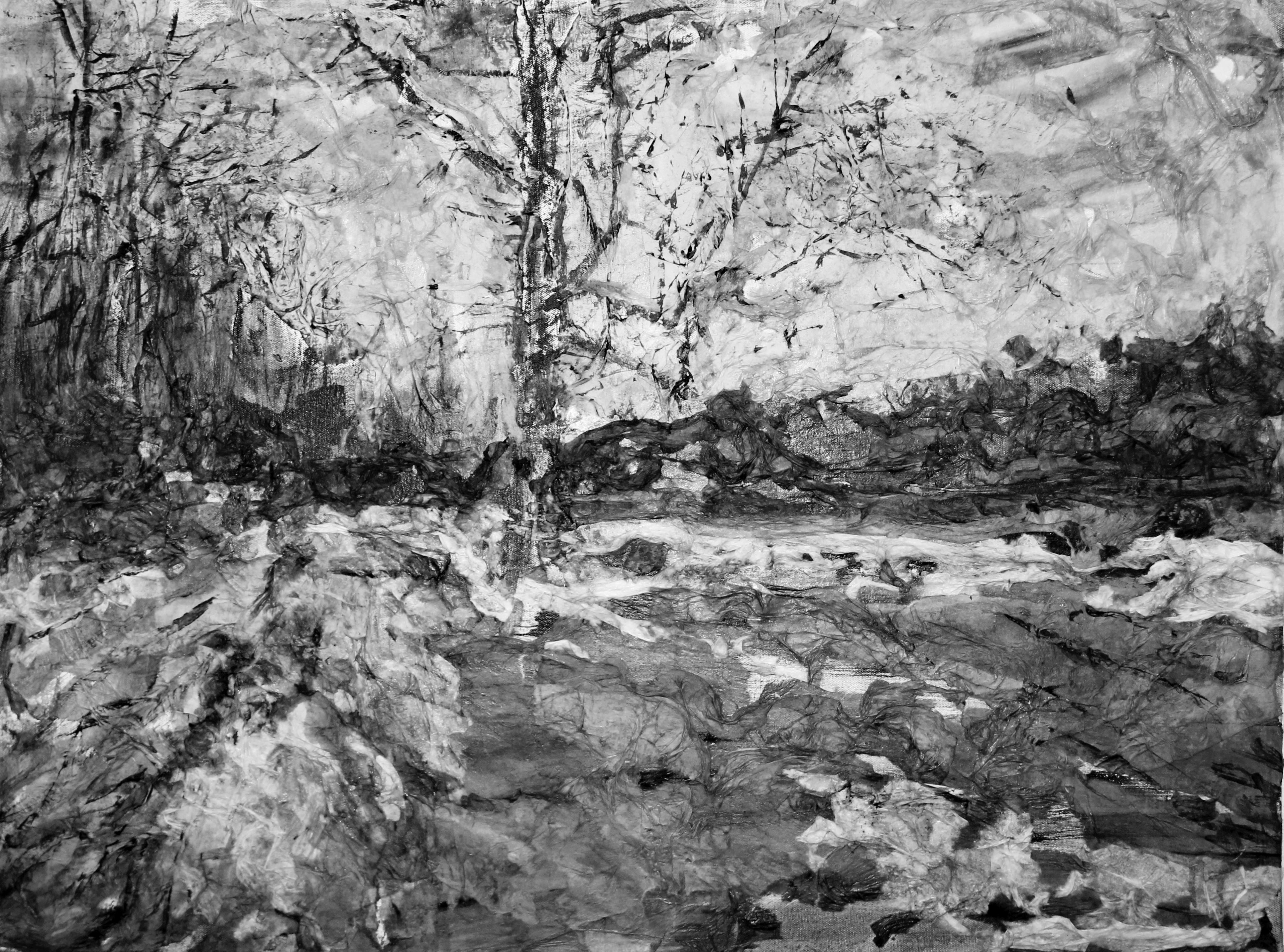 Landscape Painting AsyaDodina SlavaPolishchuk - Caumsett V, paysage monochrome, noir et blanc et gris