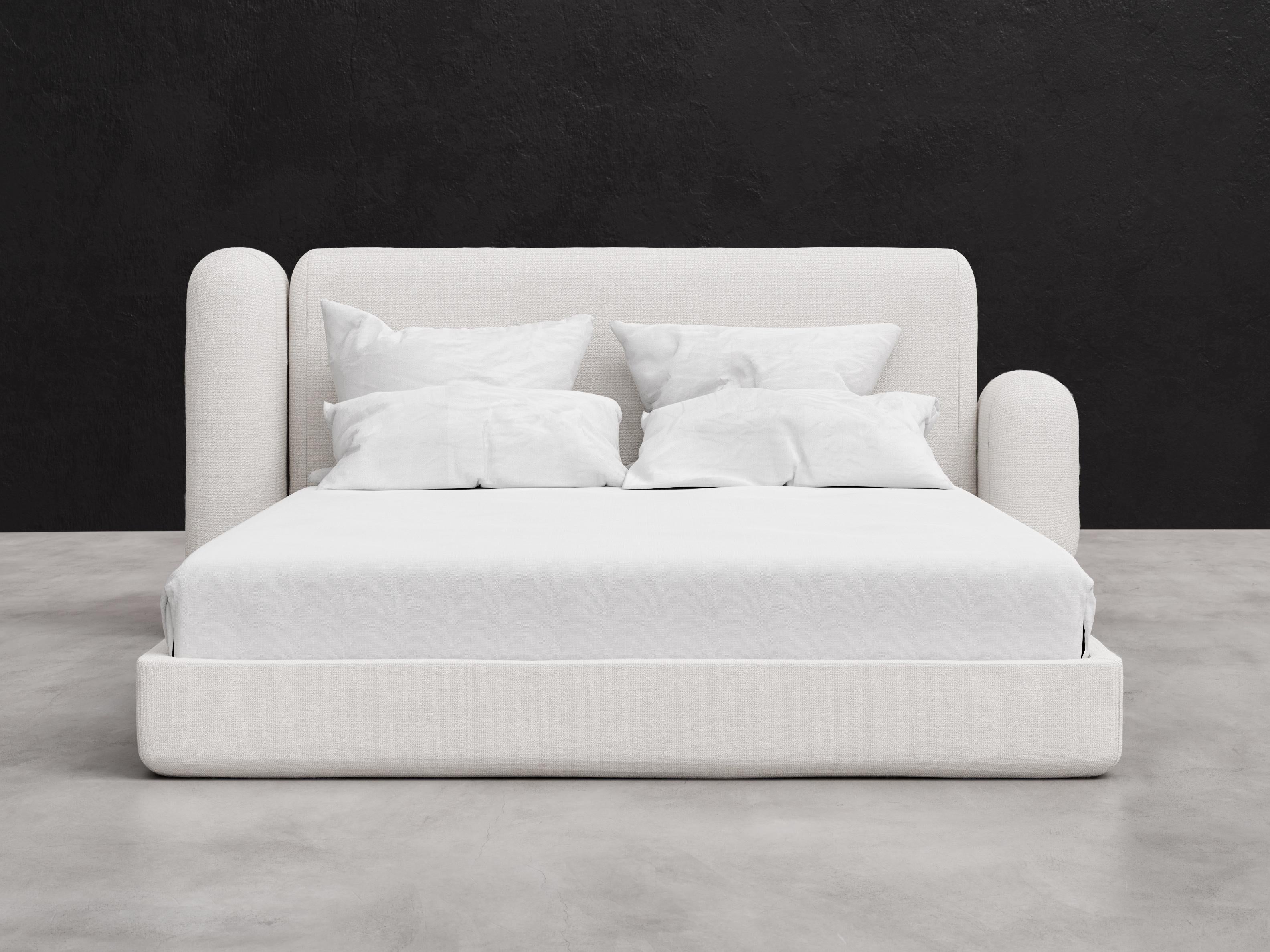 ASYM BED - Modern Asymmetrical Bed in Curly Lamb Boucle in Soft White

Introducing the Asym Bed in Queen Size, a stunning piece of furniture designed to add elegance and sophistication to your bedroom. With its asymmetrical design elements, this bed