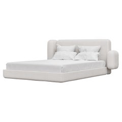 ASYM BED - Modern Asymmetrical Bed in Curly Lamb Boucle in Soft White