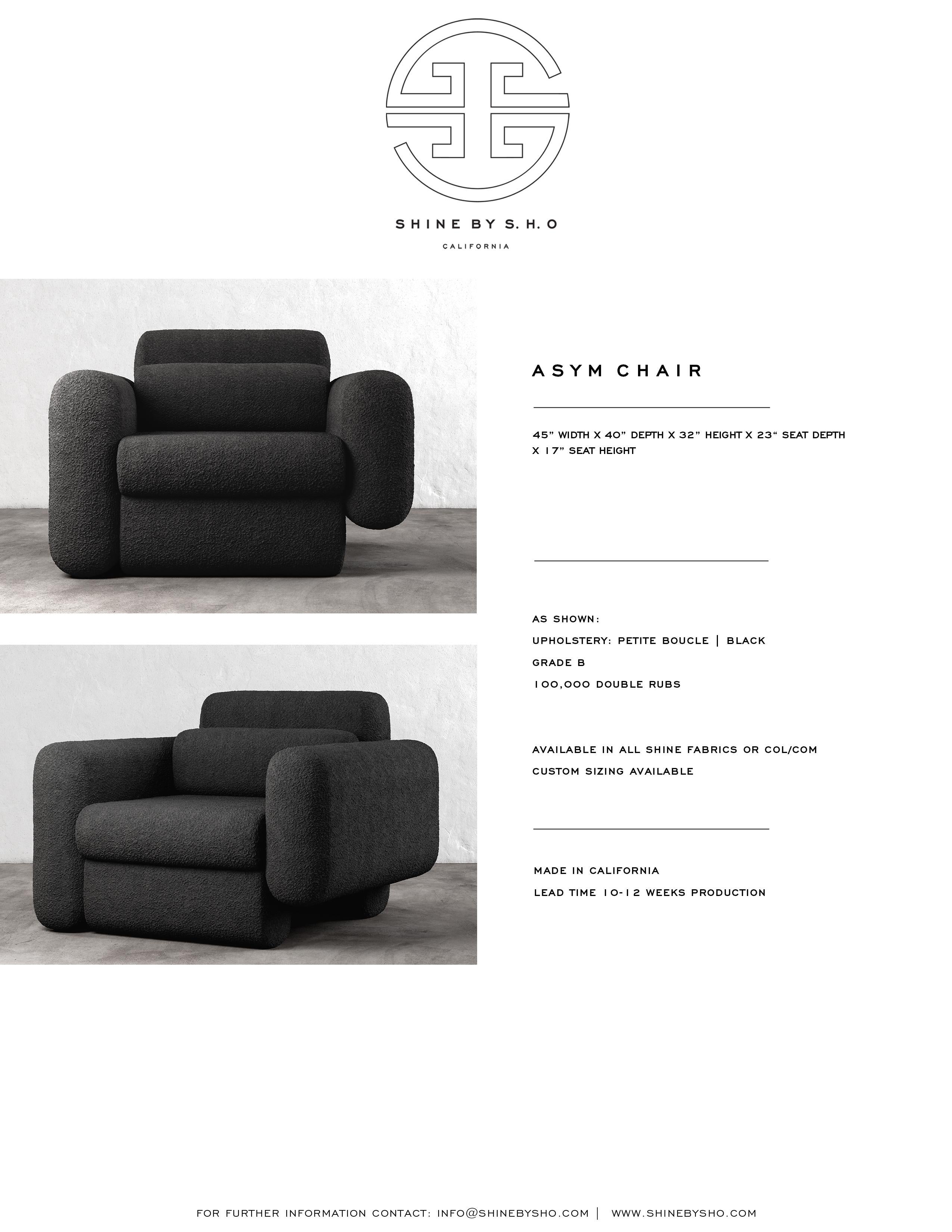 Contemporary ASYM CHAIR - Modern Asymmetrical Sectional Chair in Black Boucle For Sale