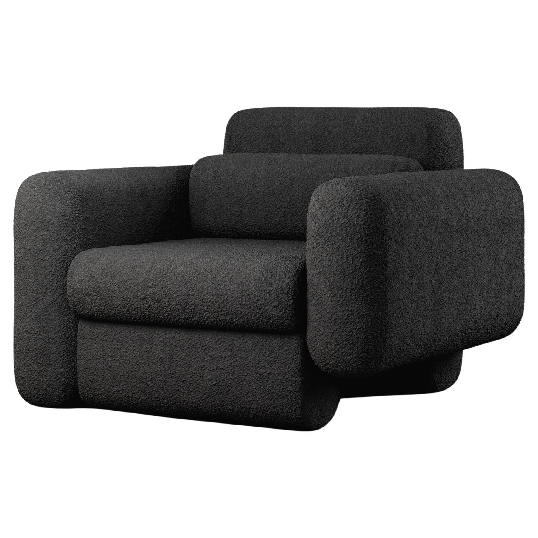 ASYM CHAIR – Moderner asymmetrischer Sektionsstuhl aus schwarzem Bouclé