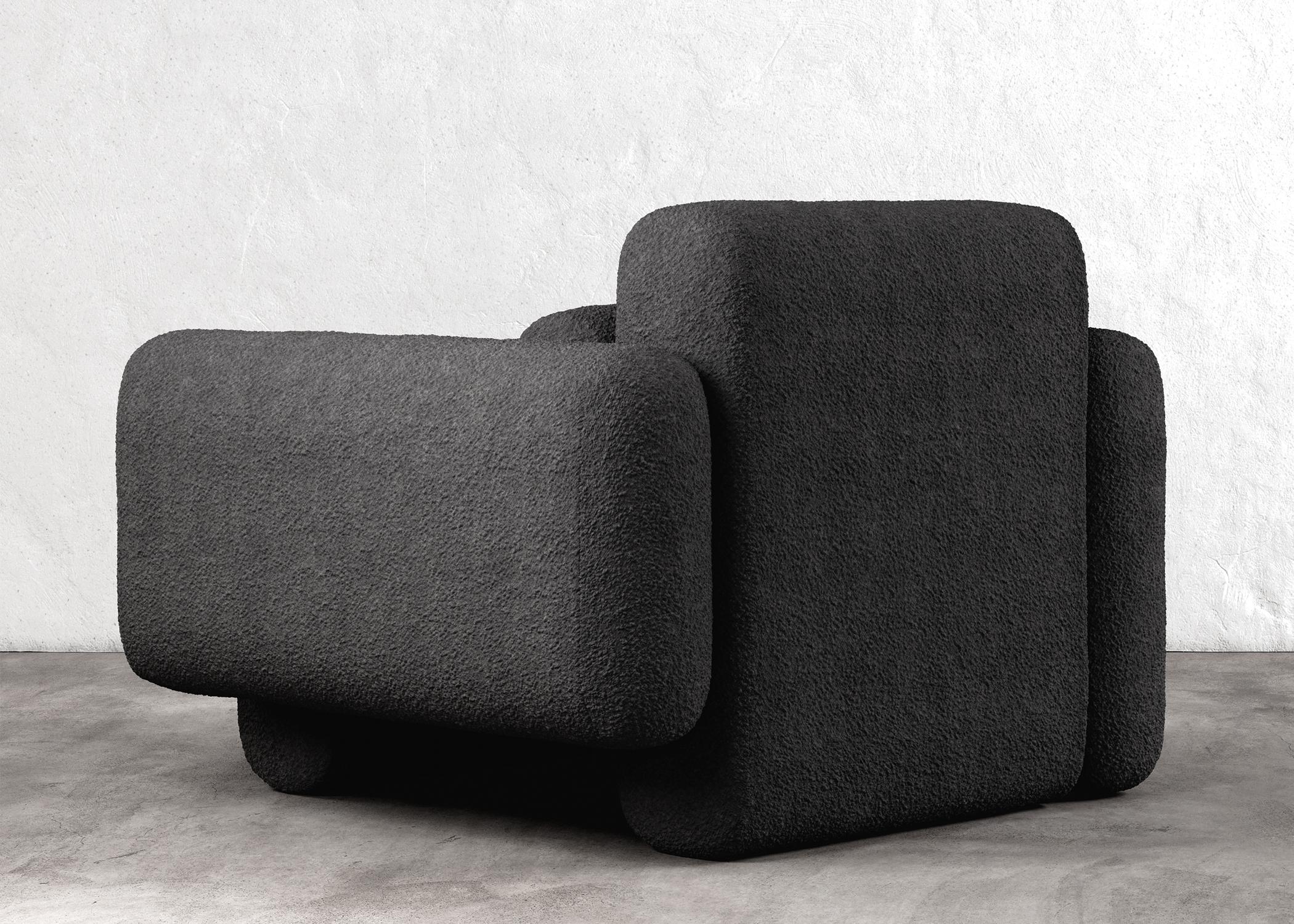 ASYM CHAIR - Modern Asymmetrical Sectional Chair in Black Boucle In New Condition For Sale In Laguna Niguel, CA