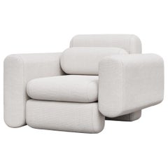 Asym Chair, Modern Asymmetrical Sectional Chair in Cream Boucle