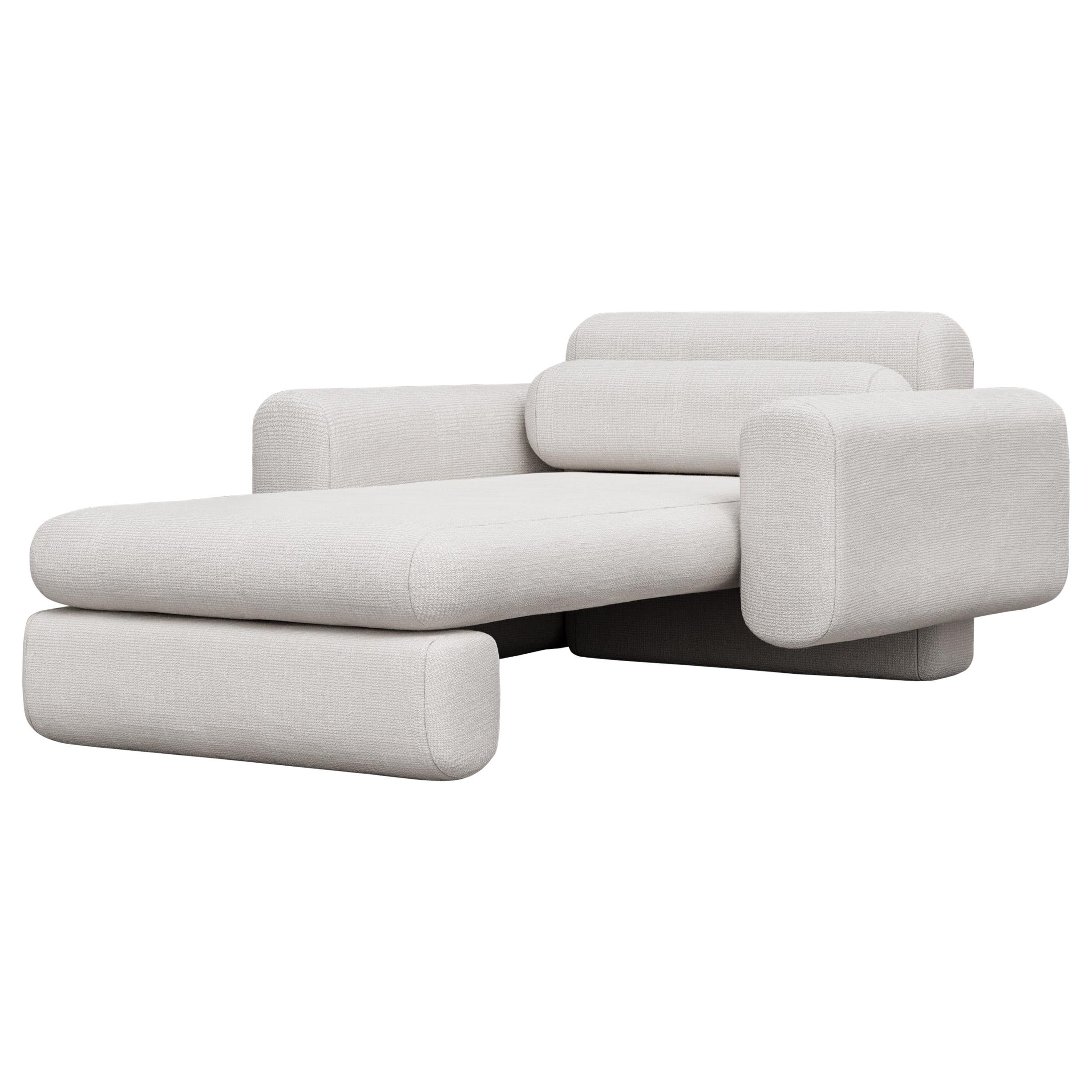 Asym Chaise, Modern Asymmetrical Chaise Lounge in Cream Boucle