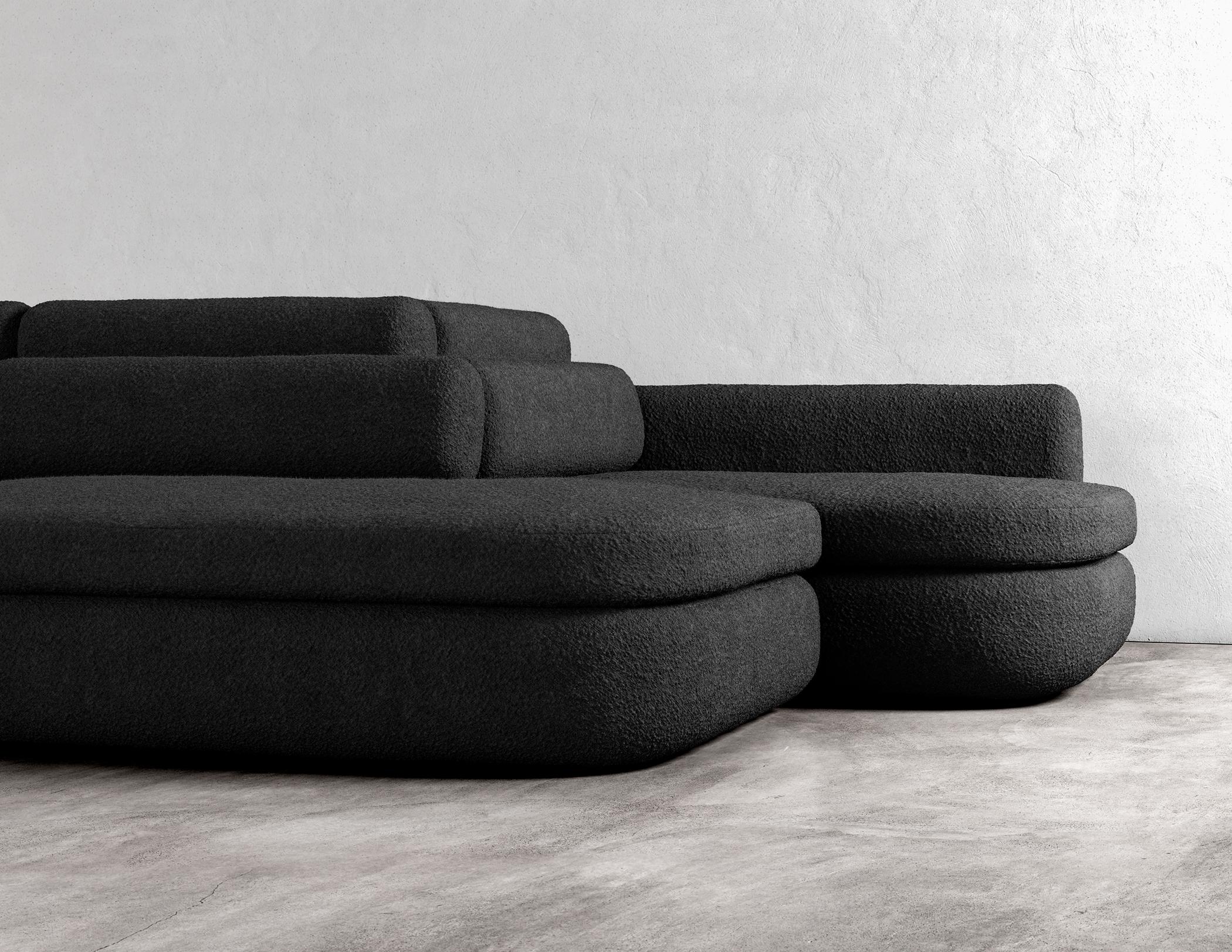 American ASYM SECTIONAL - Modern Asymmetrical Sectional Sofa in Black Boucle For Sale