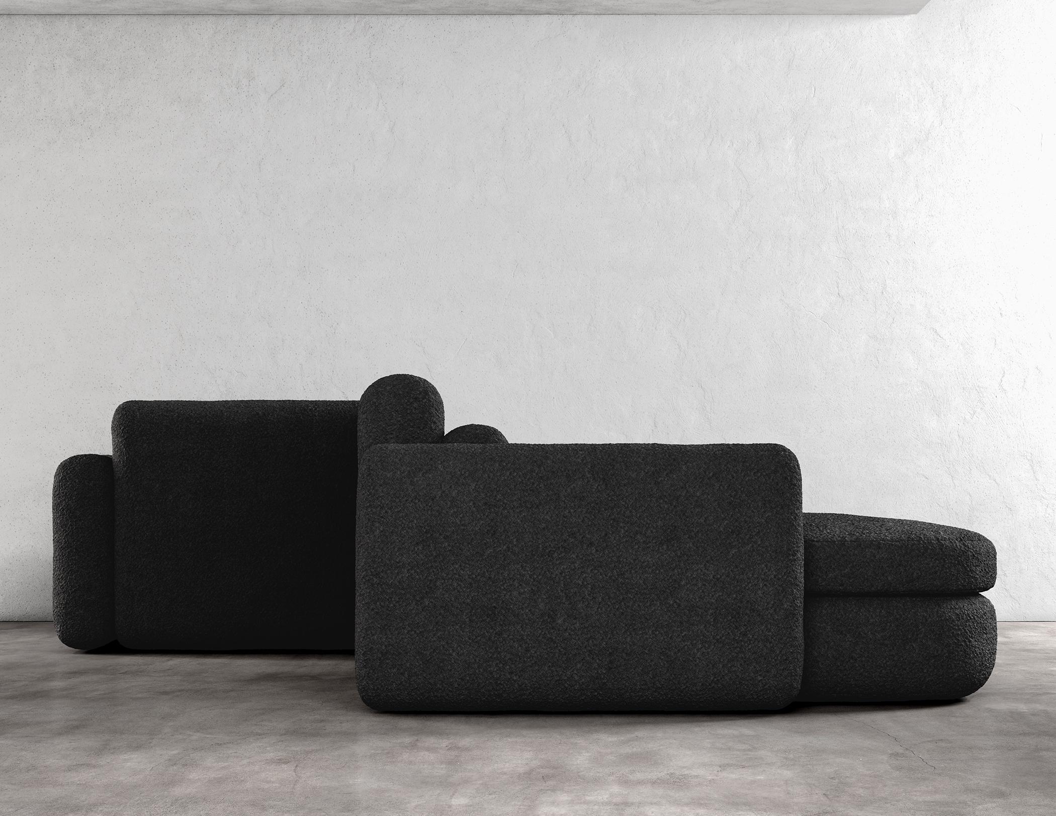 Contemporary ASYM SECTIONAL - Modern Asymmetrical Sectional Sofa in Black Boucle For Sale