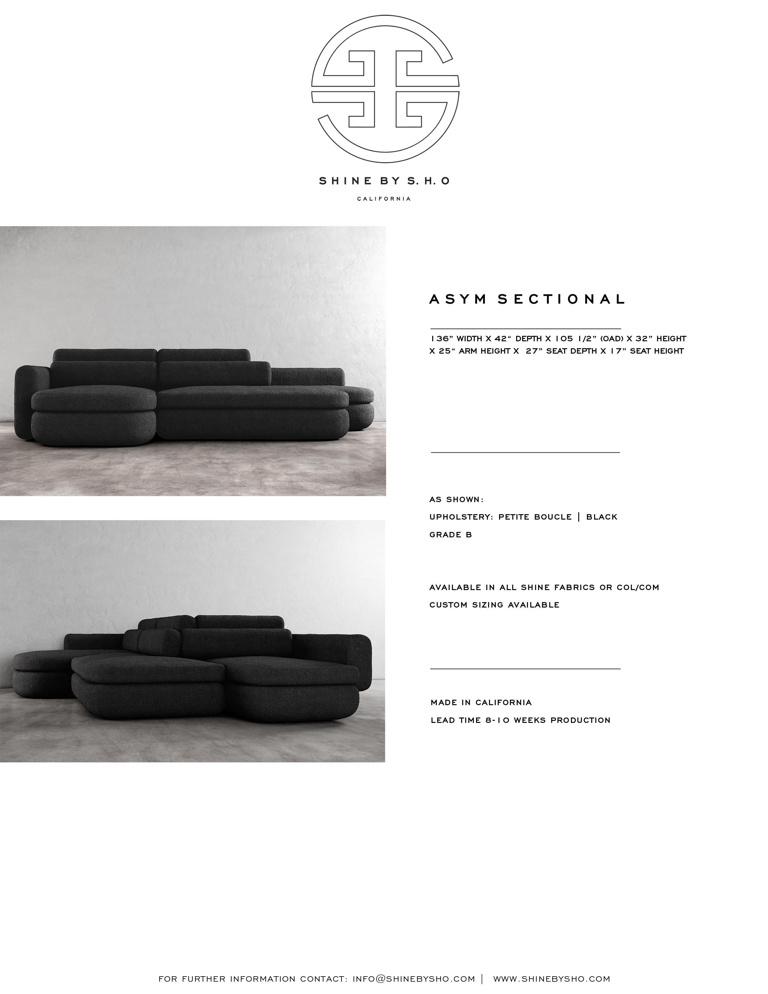 Tissu d'ameublement ASYM SECTIONAL - Canapé sectionnel asymétrique moderne en bouclette noire en vente