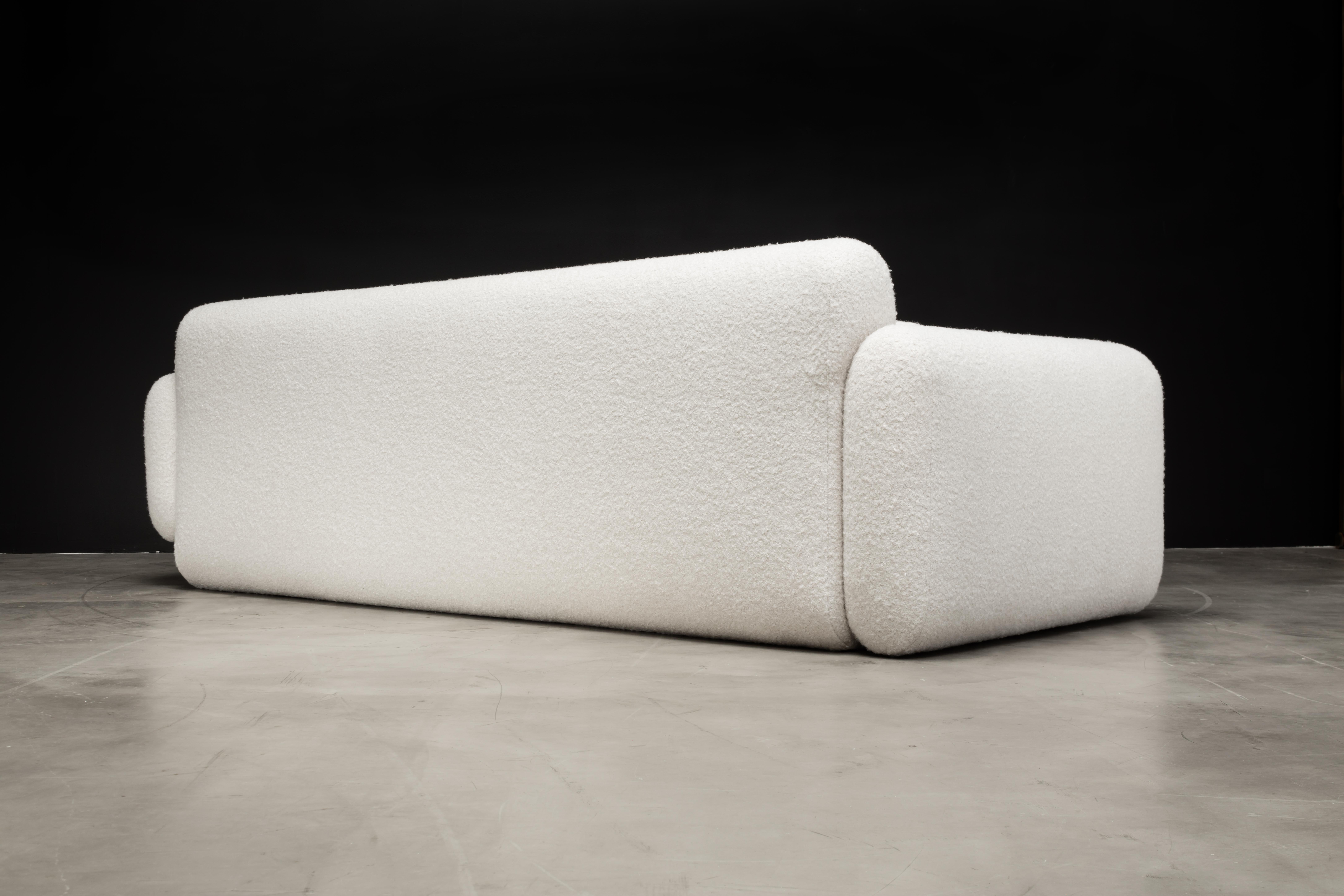 American ASYM SOFA - Modern Asymmetrical Sofa in Curly Lamb Boucle in Soft White For Sale