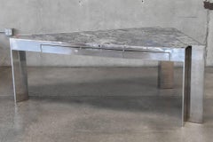 Asymmetric Triangular Granite and Polished Steel Executive Desk