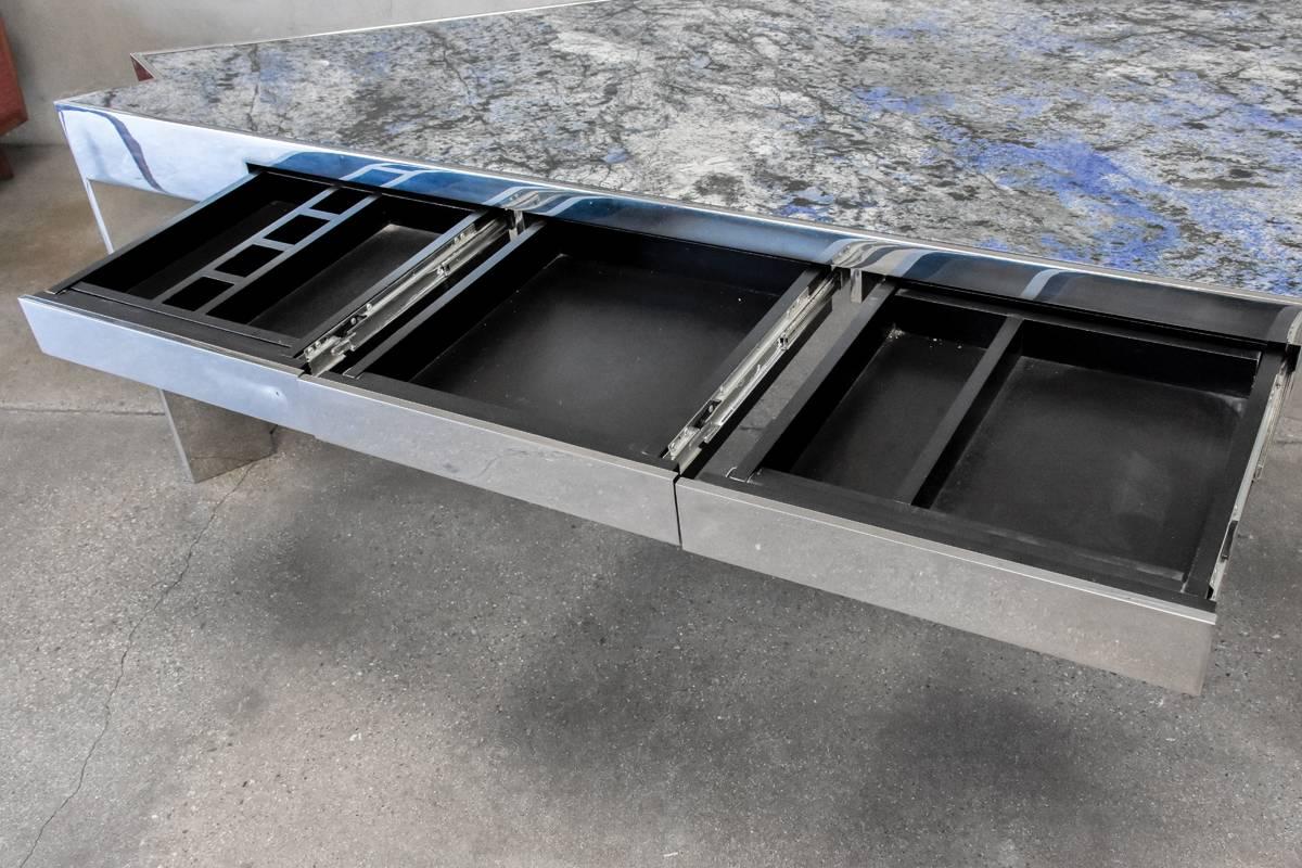 Asymmetric Triangular Granite and Polished Steel Executive Desk For Sale 5