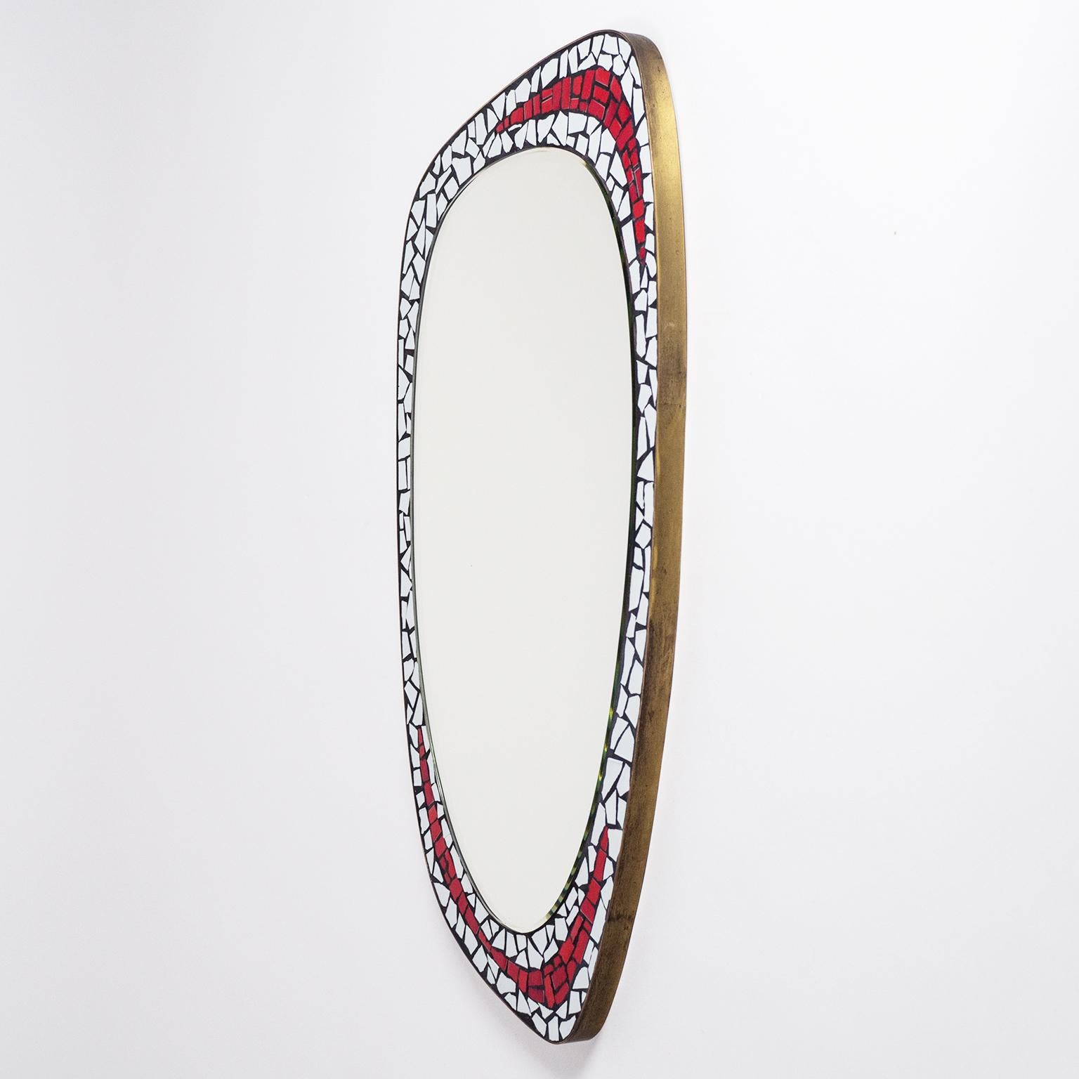 Brass Asymetric Mosaic Mirror, 1950s For Sale